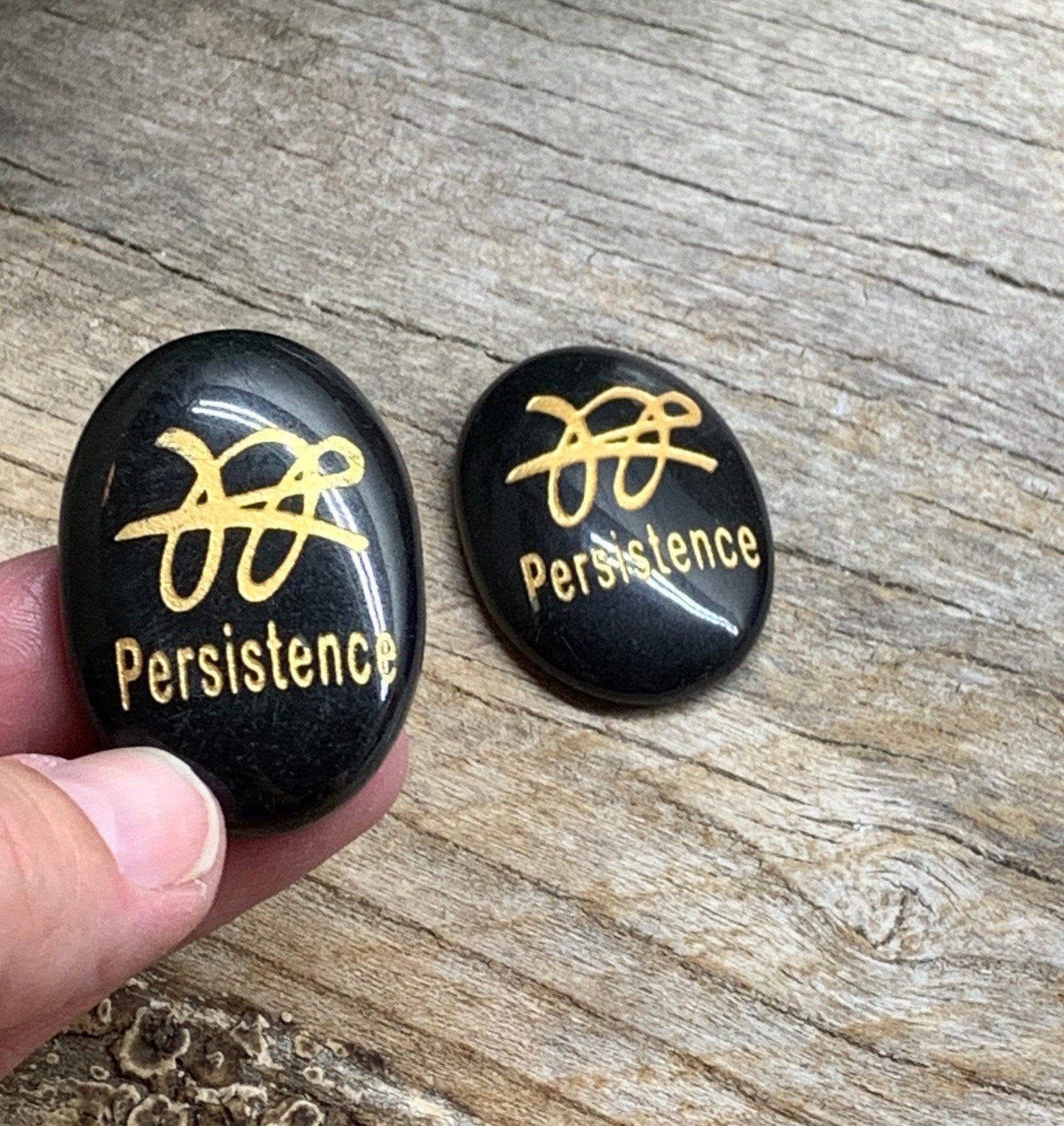 Persistence, Black Obsidian Carved Word Affirmation (Approx. 1 1/2") FIG-0319