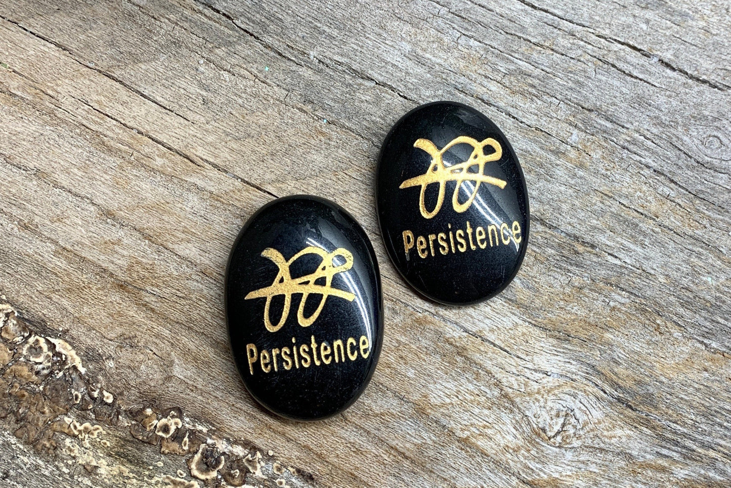 Persistence, Black Obsidian Carved Word Affirmation (Approx. 1 1/2") FIG-0319