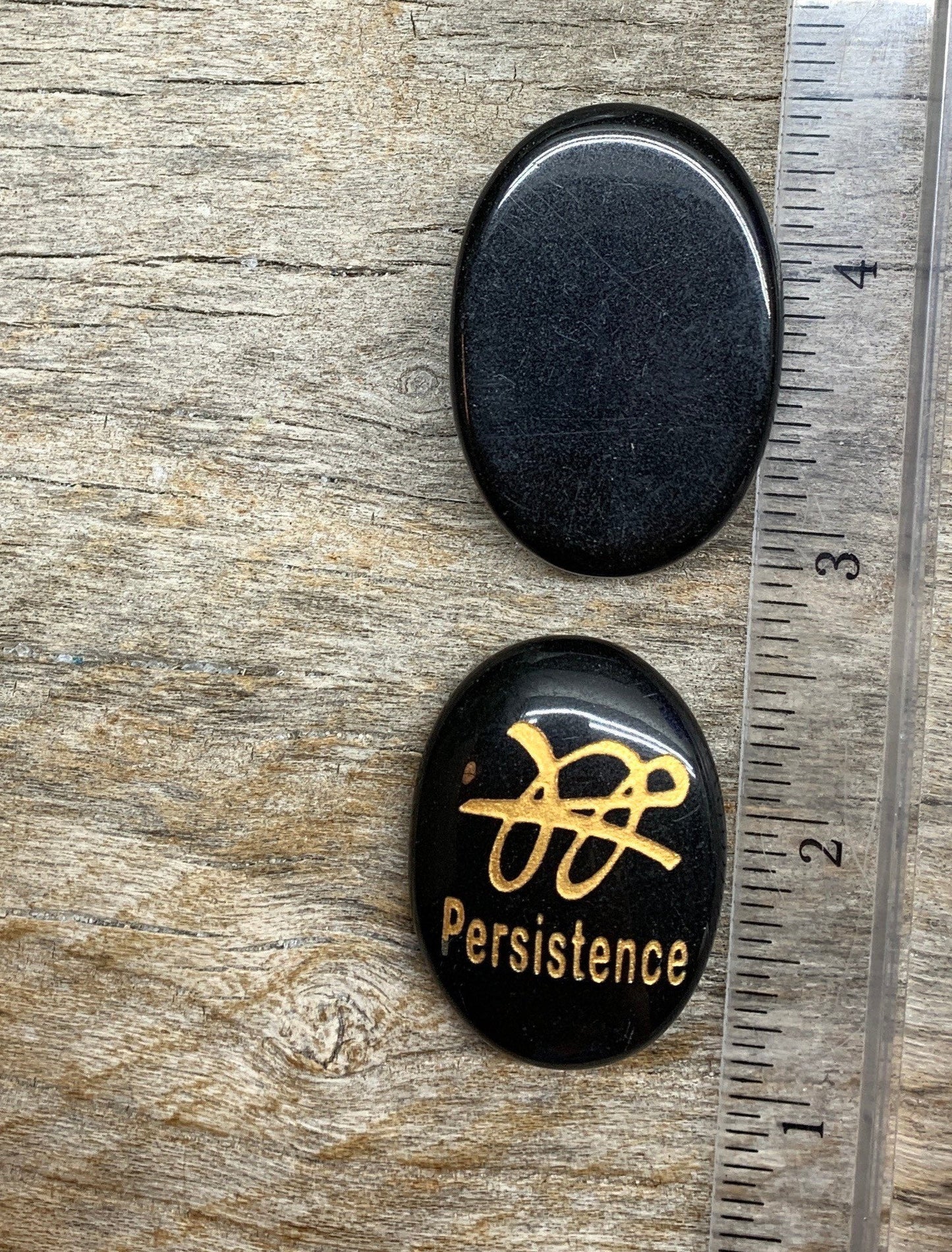 Persistence, Black Obsidian Carved Word Affirmation (Approx. 1 1/2") FIG-0319