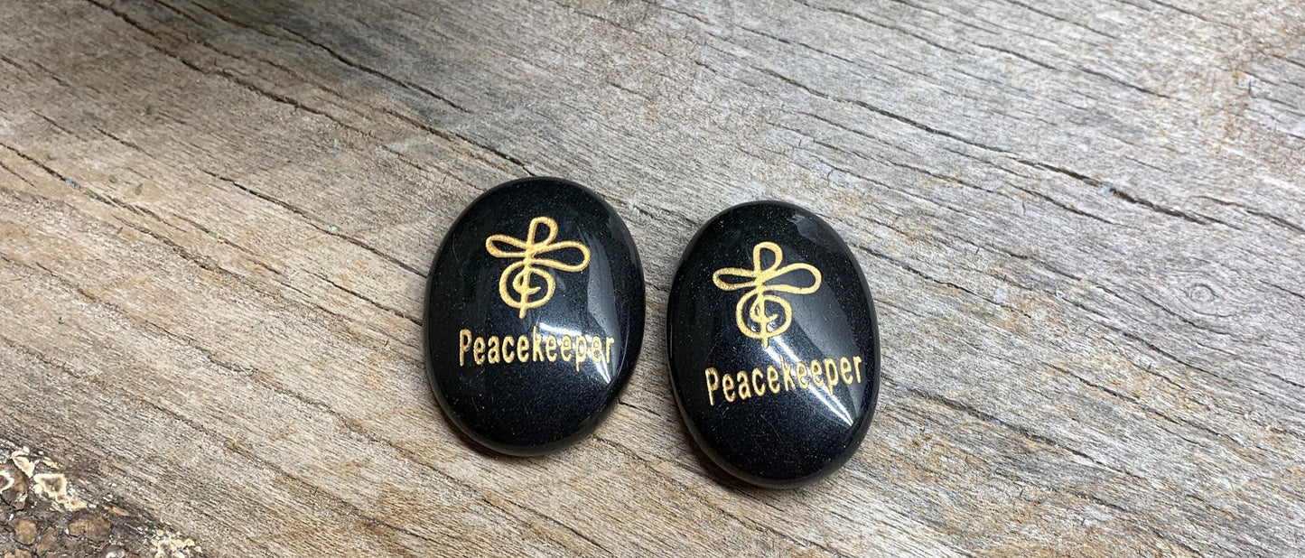 Peacekeeper, Black Obsidian Carved Word Affirmation (Approx. 1 1/2") FIG-0318