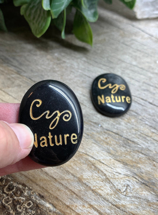 Nature, Black Obsidian Carved Word Affirmation (Approx. 1 1/2") FIG-0315