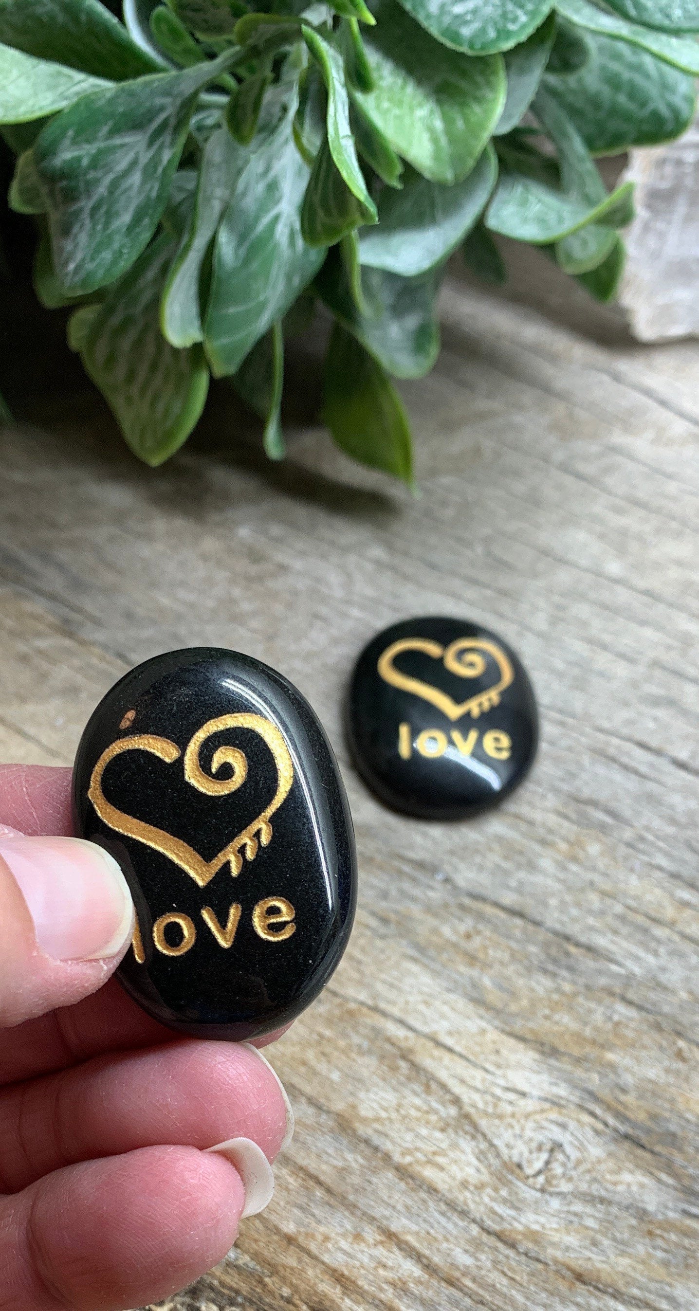 Love, Black Obsidian Carved Word Affirmation (Approx. 1 1/2") FIG-0314