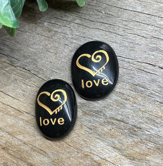 Love, Black Obsidian Carved Word Affirmation (Approx. 1 1/2") FIG-0314