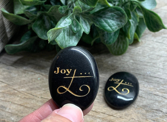 Joy, Black Obsidian Carved Word Affirmation (Approx. 1 1/2") FIG-0311