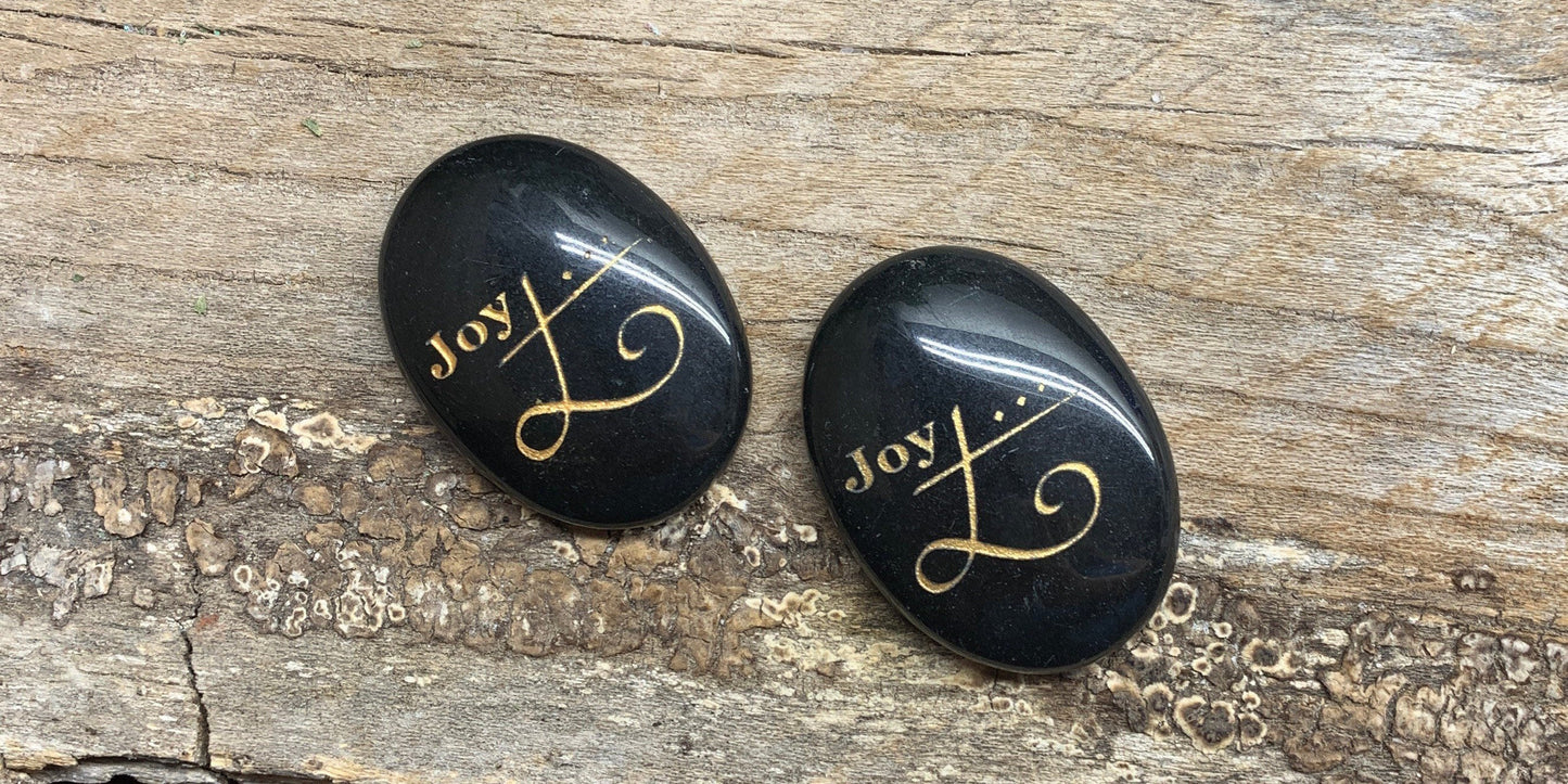 Joy, Black Obsidian Carved Word Affirmation (Approx. 1 1/2") FIG-0311