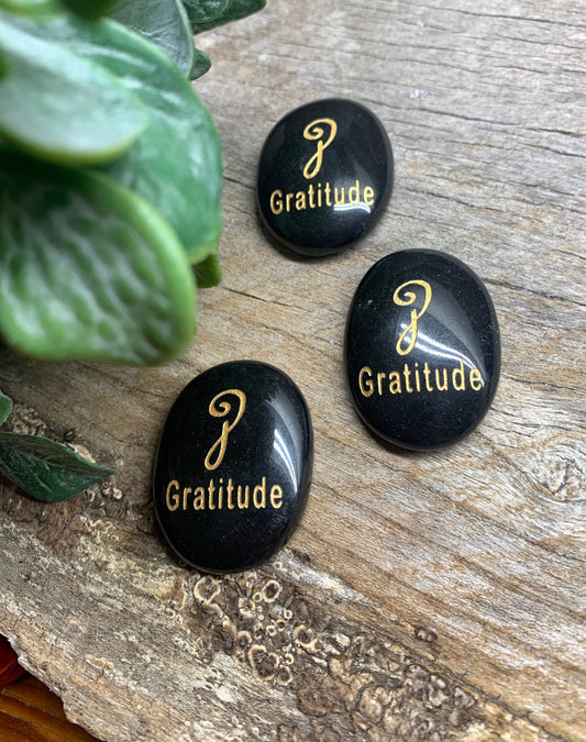 Gratitude, Black Obsidian Carved Word Affirmation (Approx. 1 1/2") FIG-0308