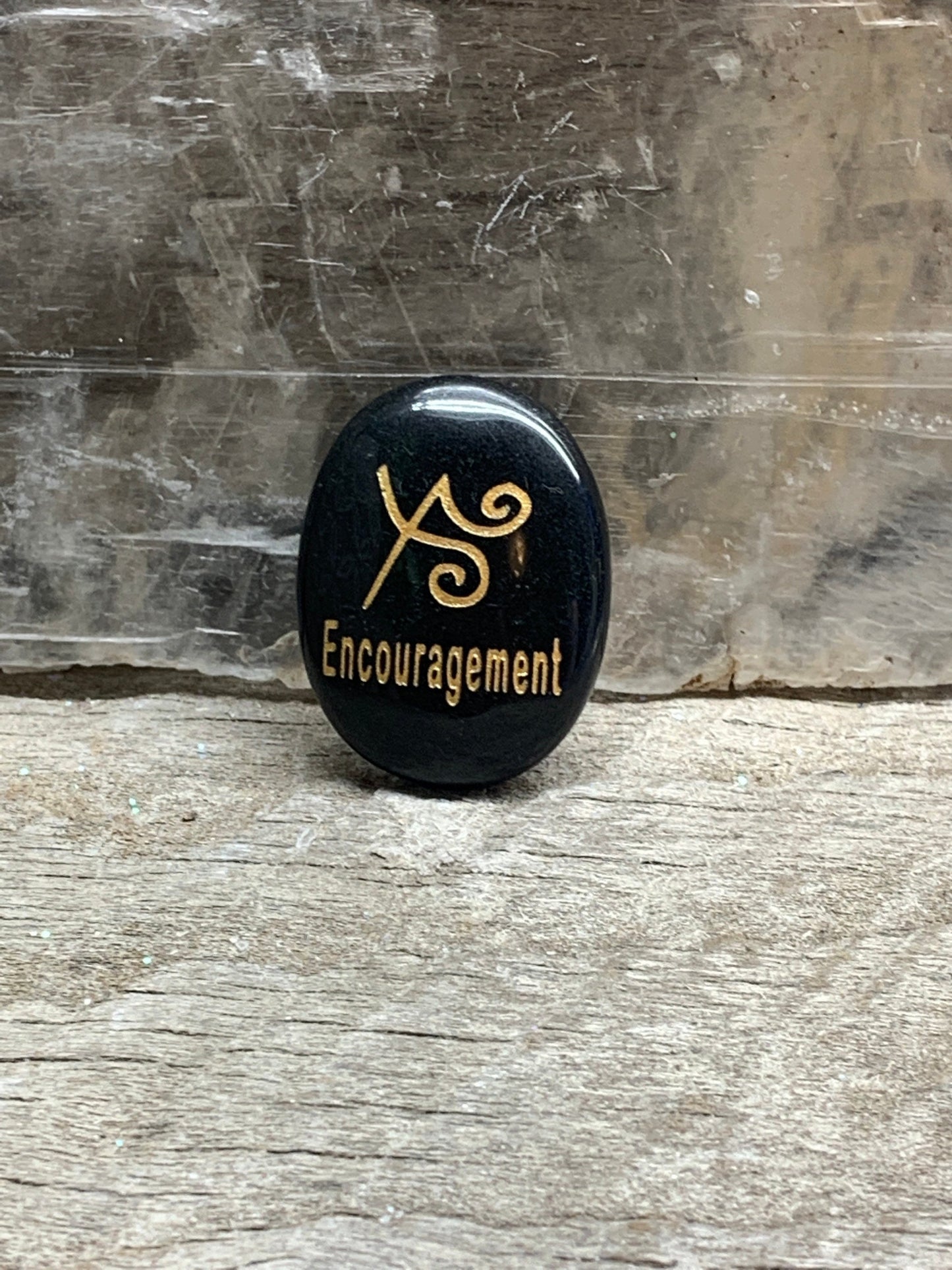 Encouragement Black Obsidian Carved Word Affirmation (Approx. 1 1/2") FIG-0303
