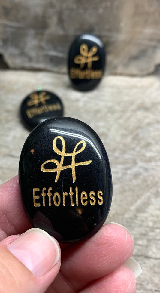 Effortless, Black Obsidian Carved Word Affirmation (Approx. 1 1/2") FIG-0302
