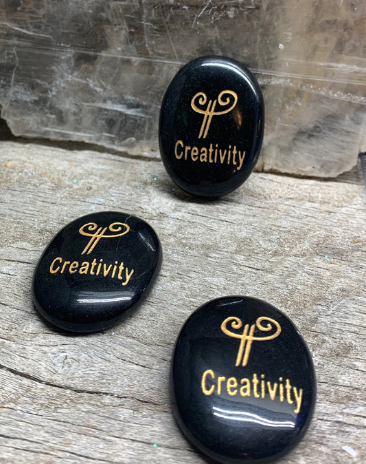 Creativity, Black Obsidian Carved Word Affirmation (Approx. 1 1/2") FIG-0299