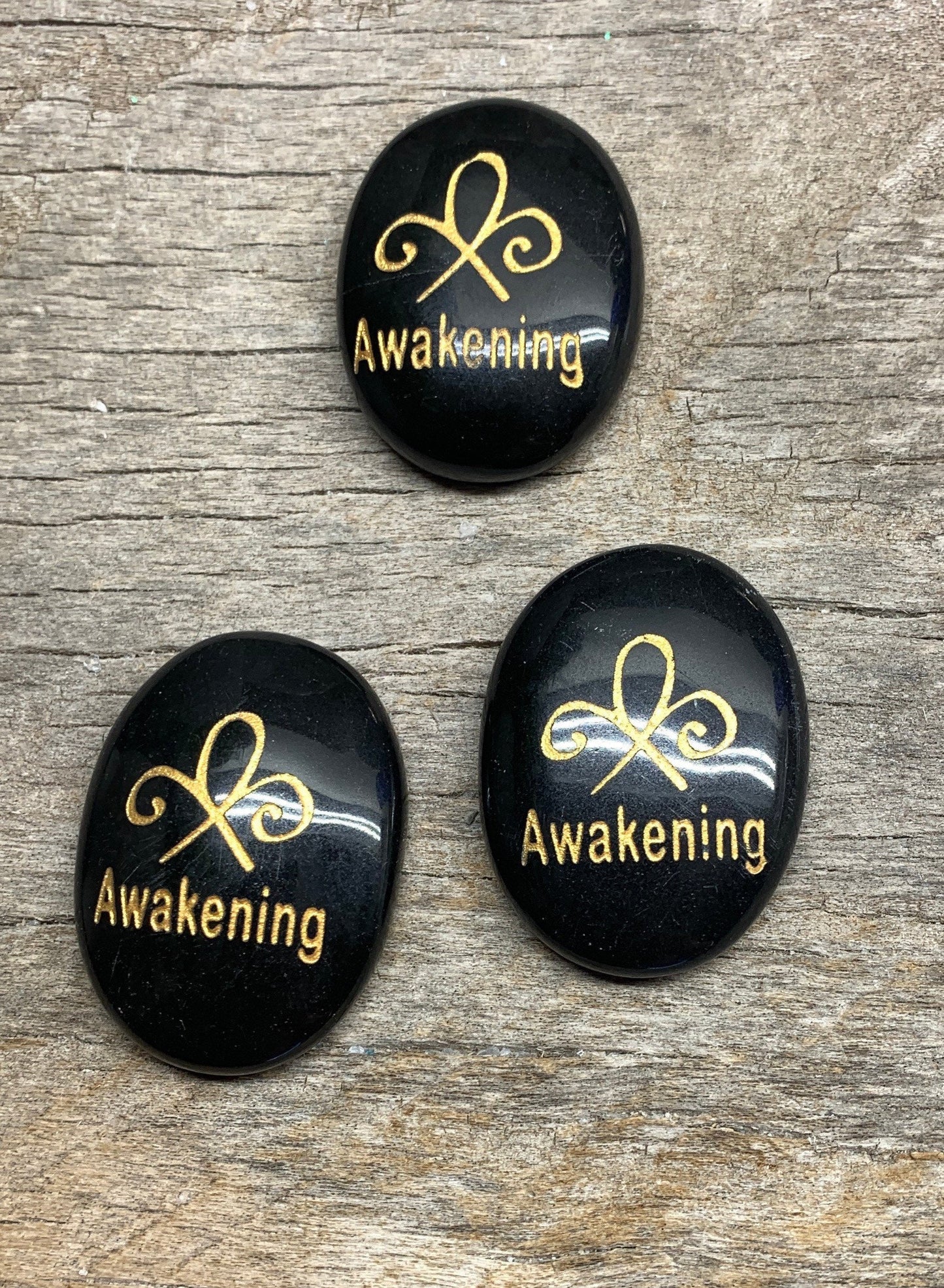 Awakening, Black Obsidian Carved Word Affirmation (Approx. 1 1/2") FIG-0296