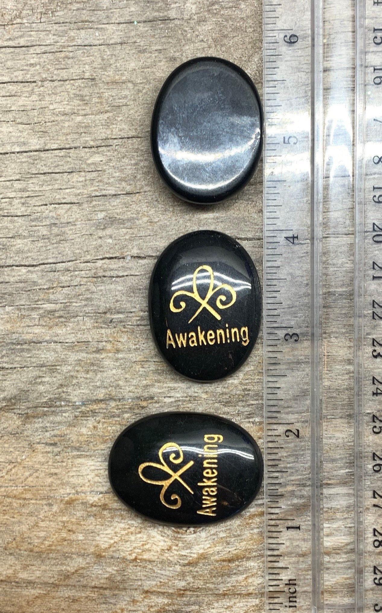 Awakening, Black Obsidian Carved Word Affirmation (Approx. 1 1/2") FIG-0296