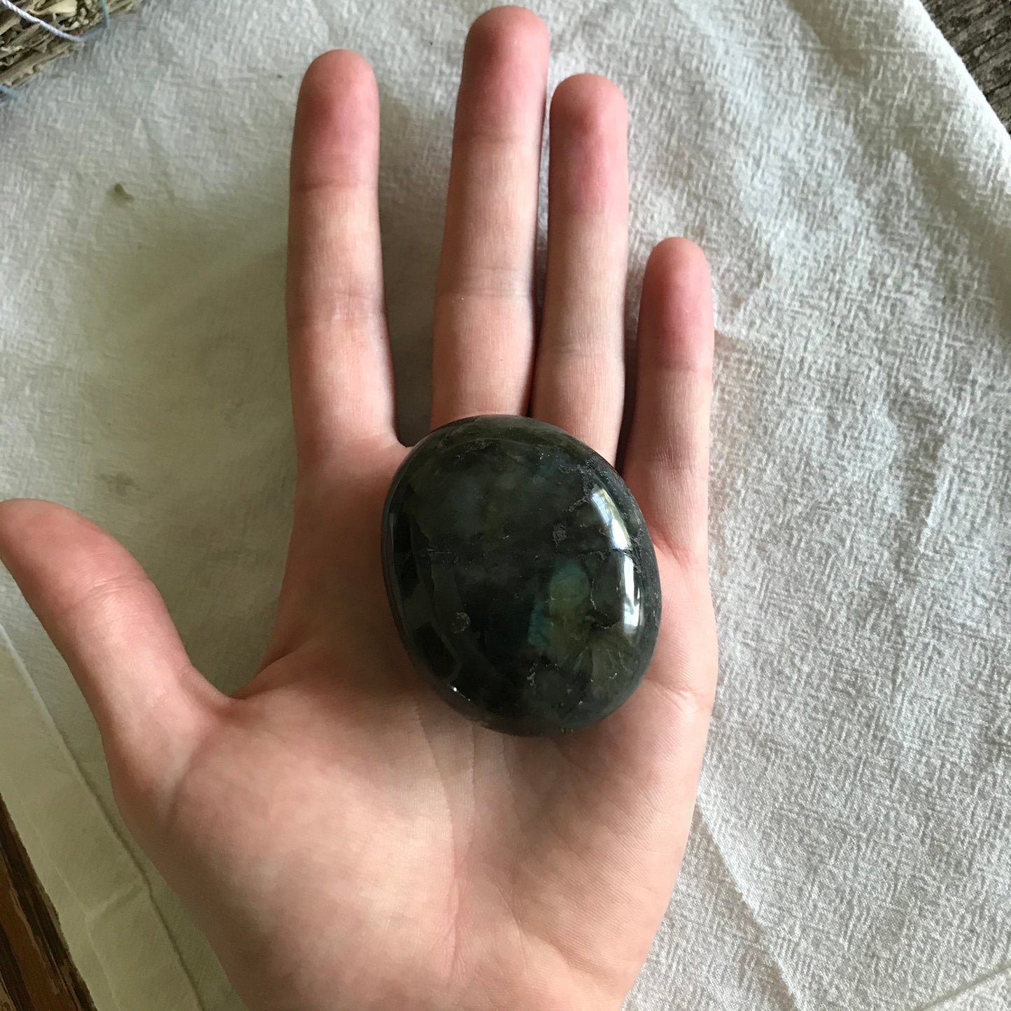 Labradorite Palm Stone, 2" - 2 3/4" Iridescent Stone for Crystal Grid or Craft Supply 0233