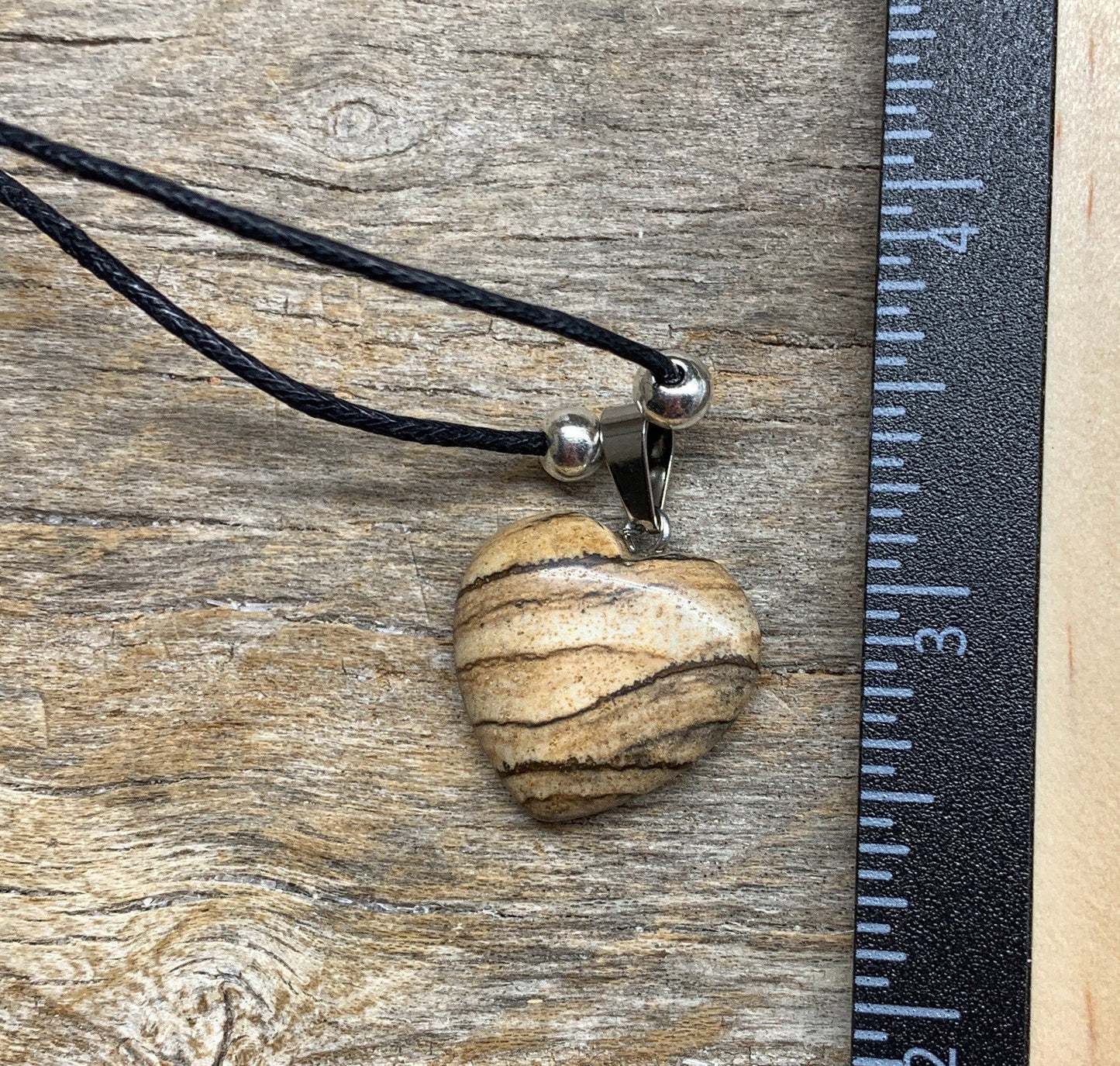 Picture Jasper Necklace, Heart Carved Stone Necklace, Stone for Stability and Harmony. NCK-1193