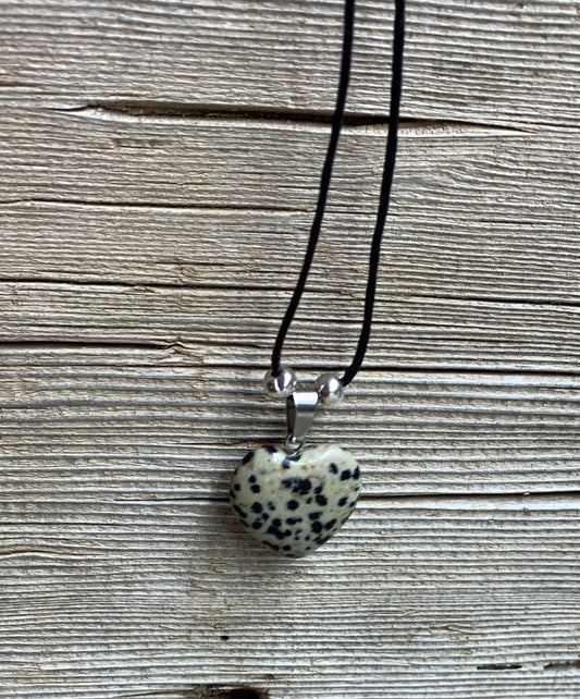 Dalmatian Jasper Heart Necklace NCK-1188    Adjustable necklace.