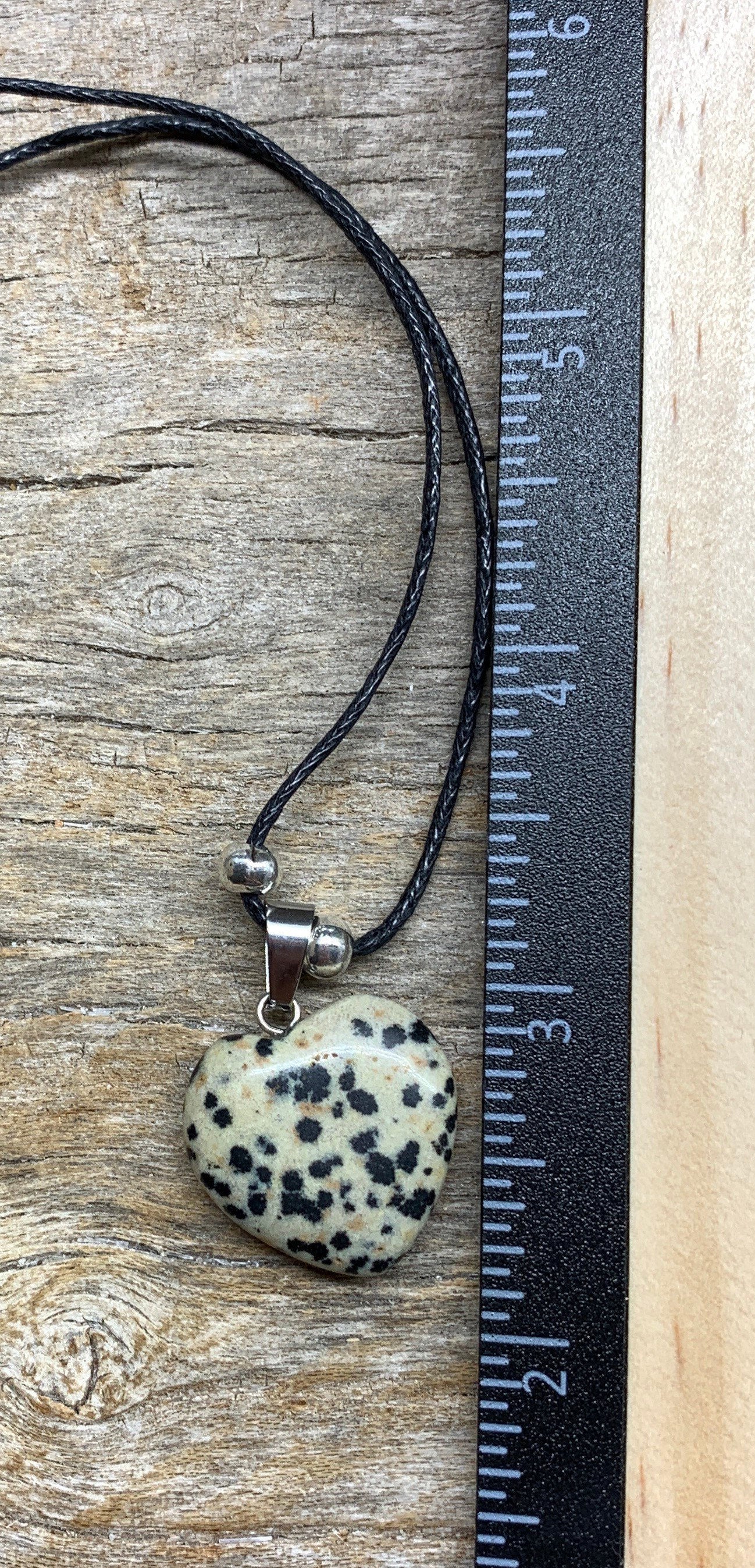 Dalmatian Jasper Heart Necklace NCK-1188    Adjustable necklace.