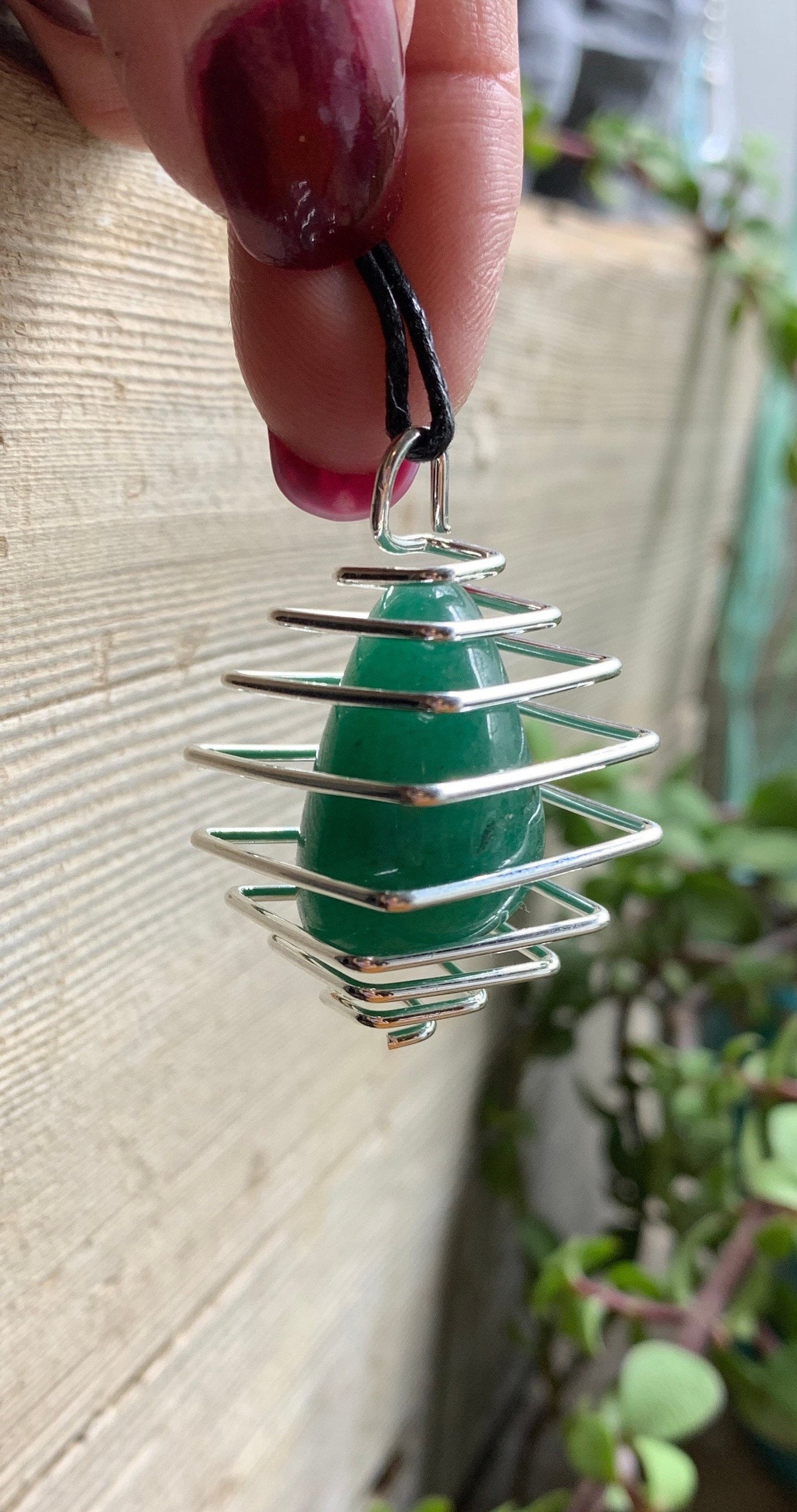 Green Aventurine Square Cage Wire Wrapped Necklace 1057