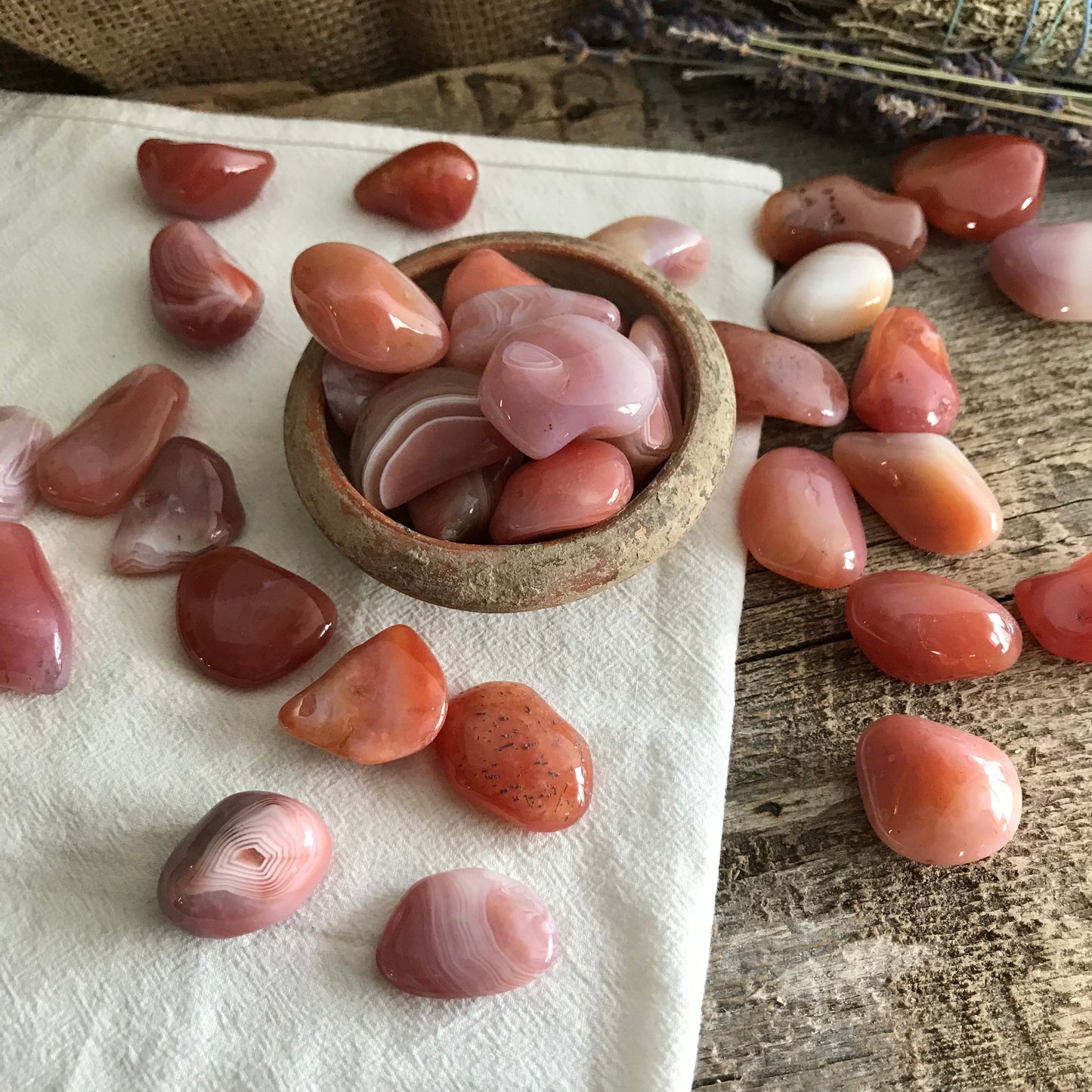 Peach Botzwana Agate Tumbled Polished (Approx. 3/4" - 1") Polished Stone for Crystal Grid, Wire Wrapping or Craft Supply BIN-1346
