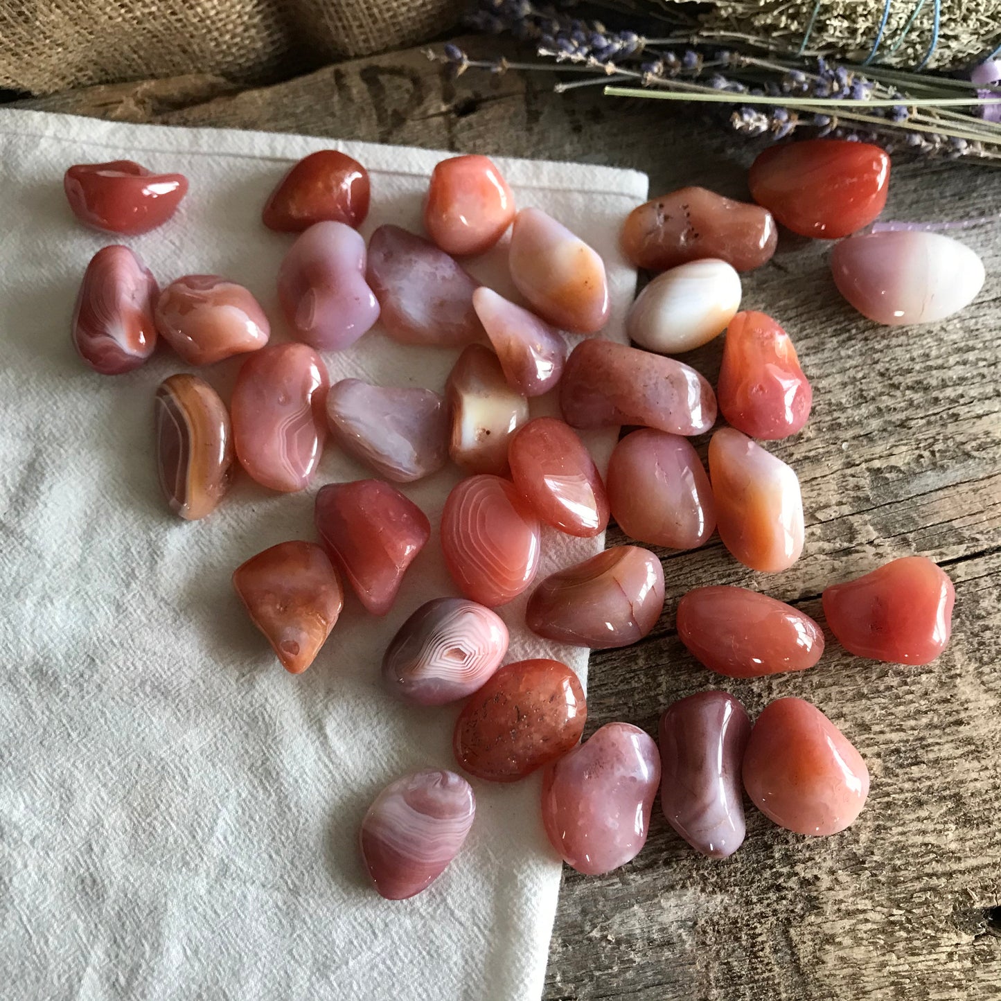 Peach Botzwana Agate Tumbled Polished (Approx. 3/4" - 1") Polished Stone for Crystal Grid, Wire Wrapping or Craft Supply BIN-1346