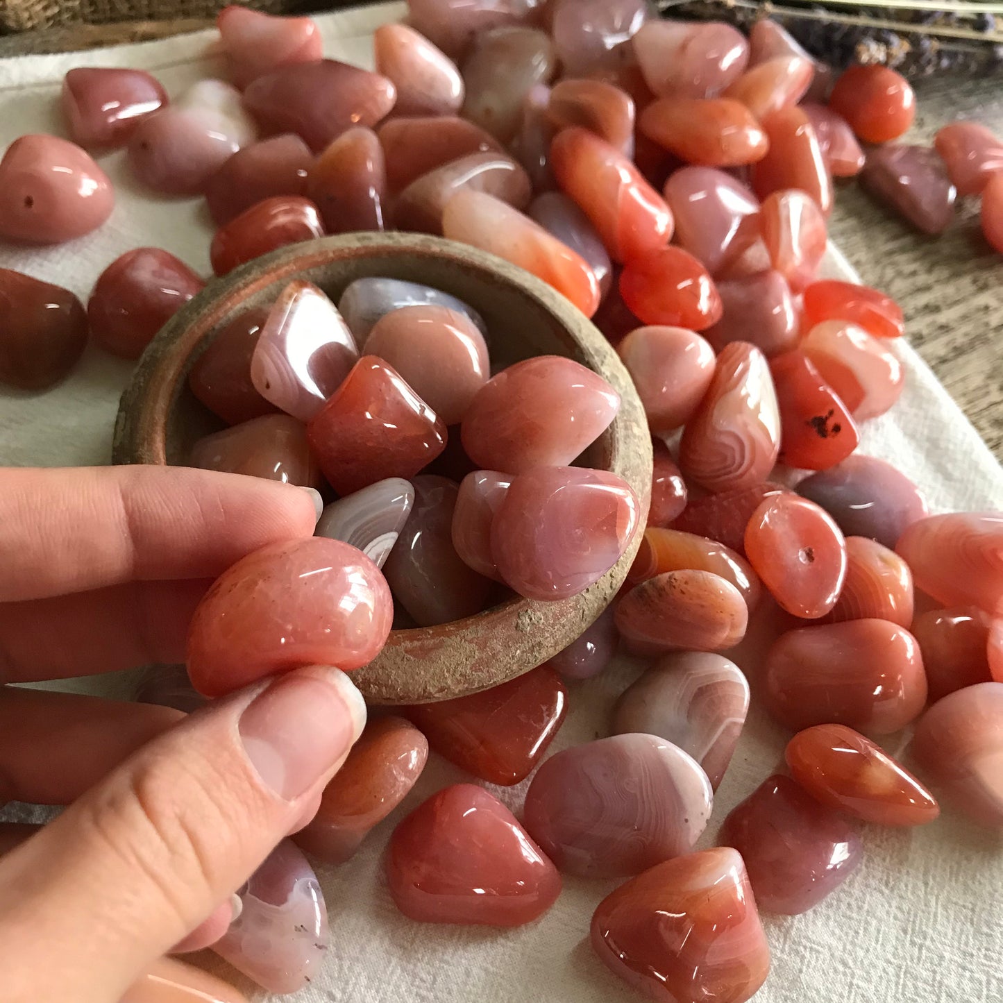 Peach Botzwana Agate Tumbled Polished (Approx 5/8" - 1") Polished Stone for Crystal Grid, Wire Wrapping or Craft Supply BIN-1346