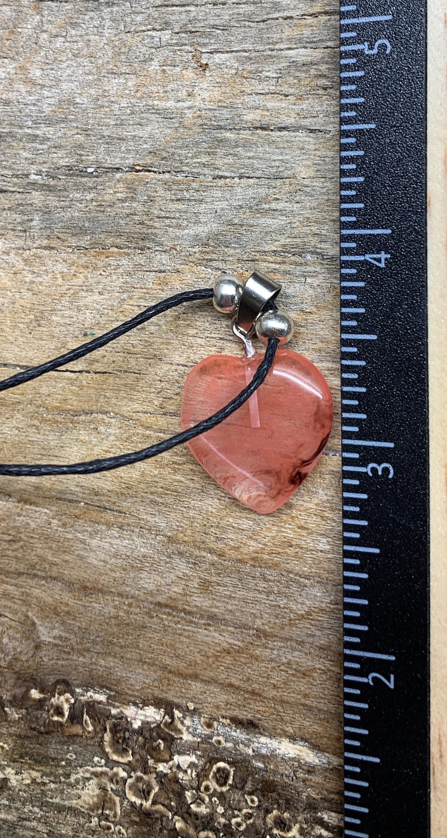 Cherry Quartz Heart Necklace NCK-1191           Adjustable Black Cord