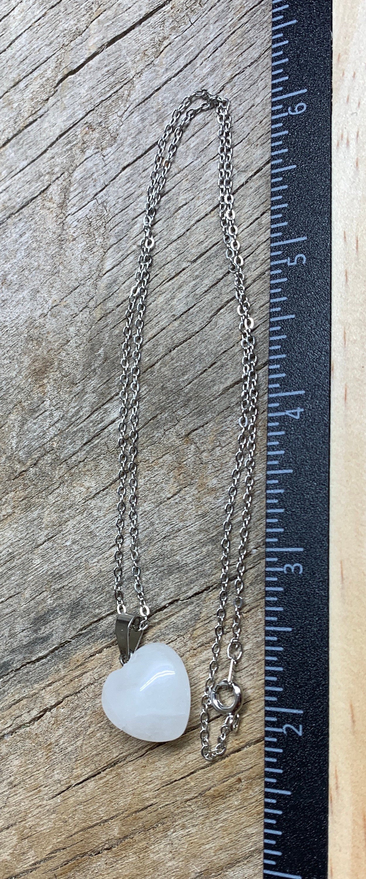 White Quartzite Heart Necklace NCK-1183      18” chain
