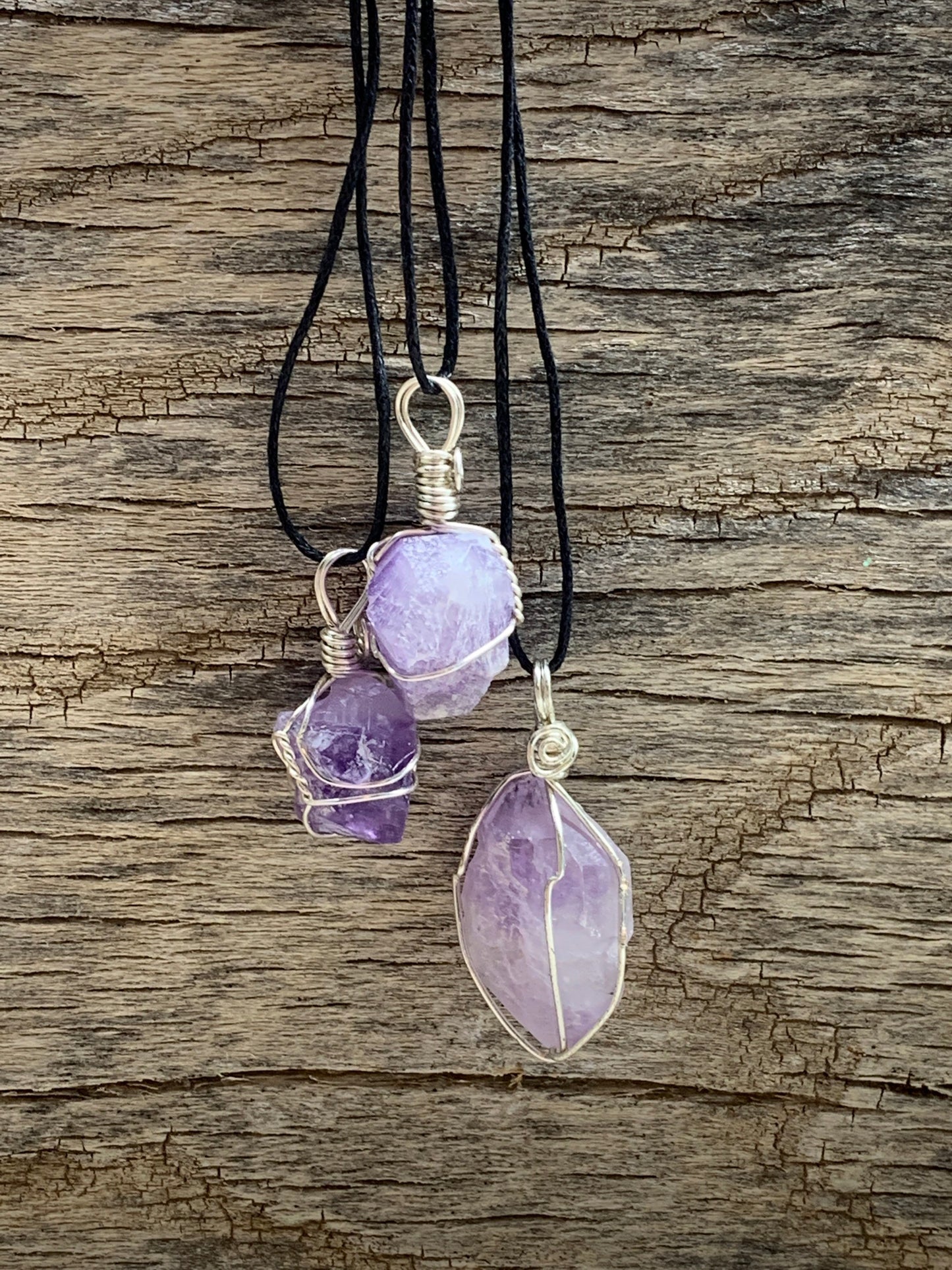 Amethyst Wire Wrapped Necklace, Handmade 1116