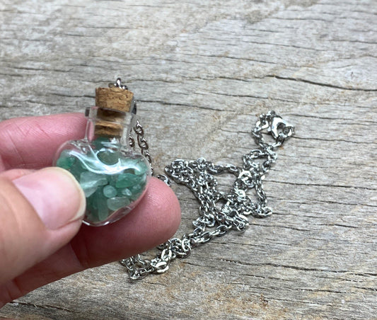 Green Aventurine Necklace in Corked Bottle, 24" Chain 1171