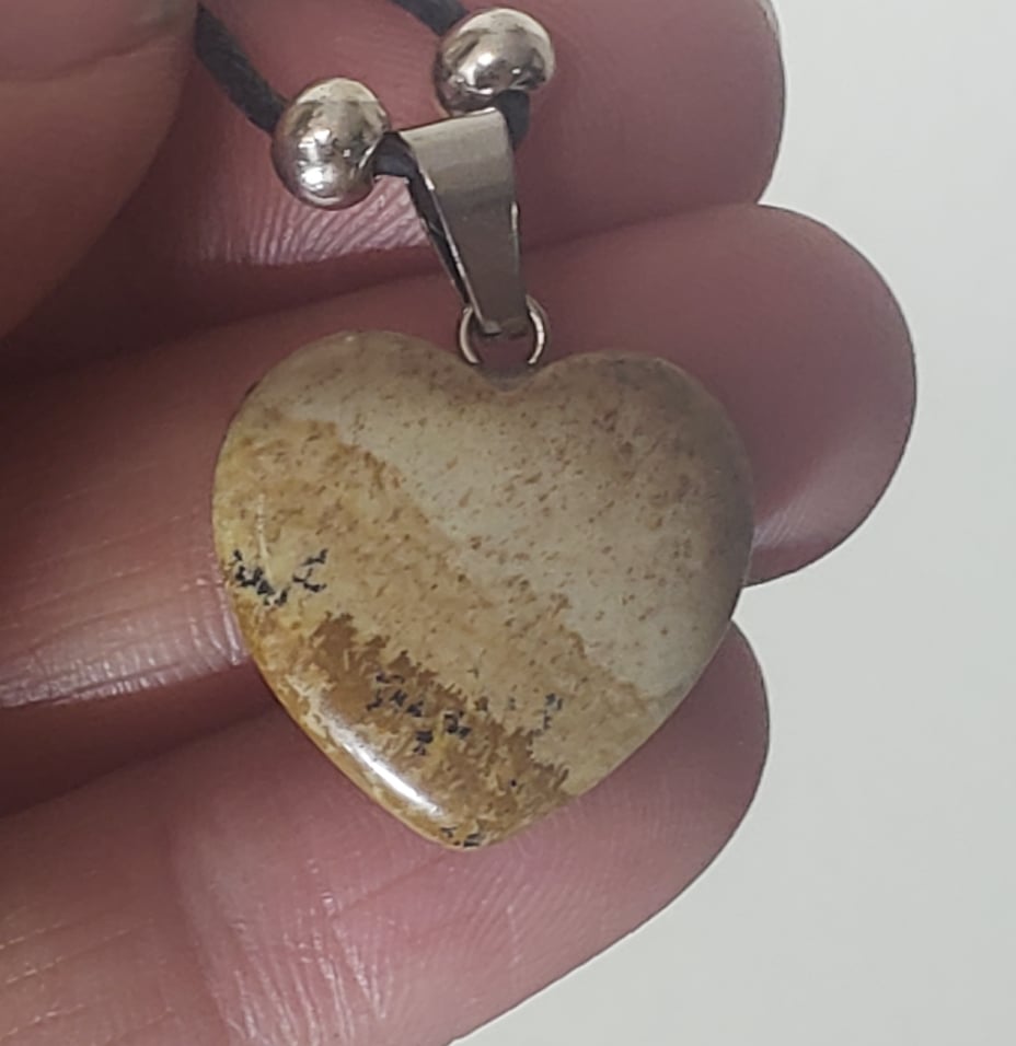 Picture Jasper Necklace, Heart Carved Stone Necklace, Stone for Stability and Harmony. NCK-1193