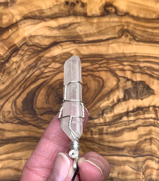 Lemurian Quartz Hand Made Wire Wrapped Necklace, Silver Tone Wire NCK-0493