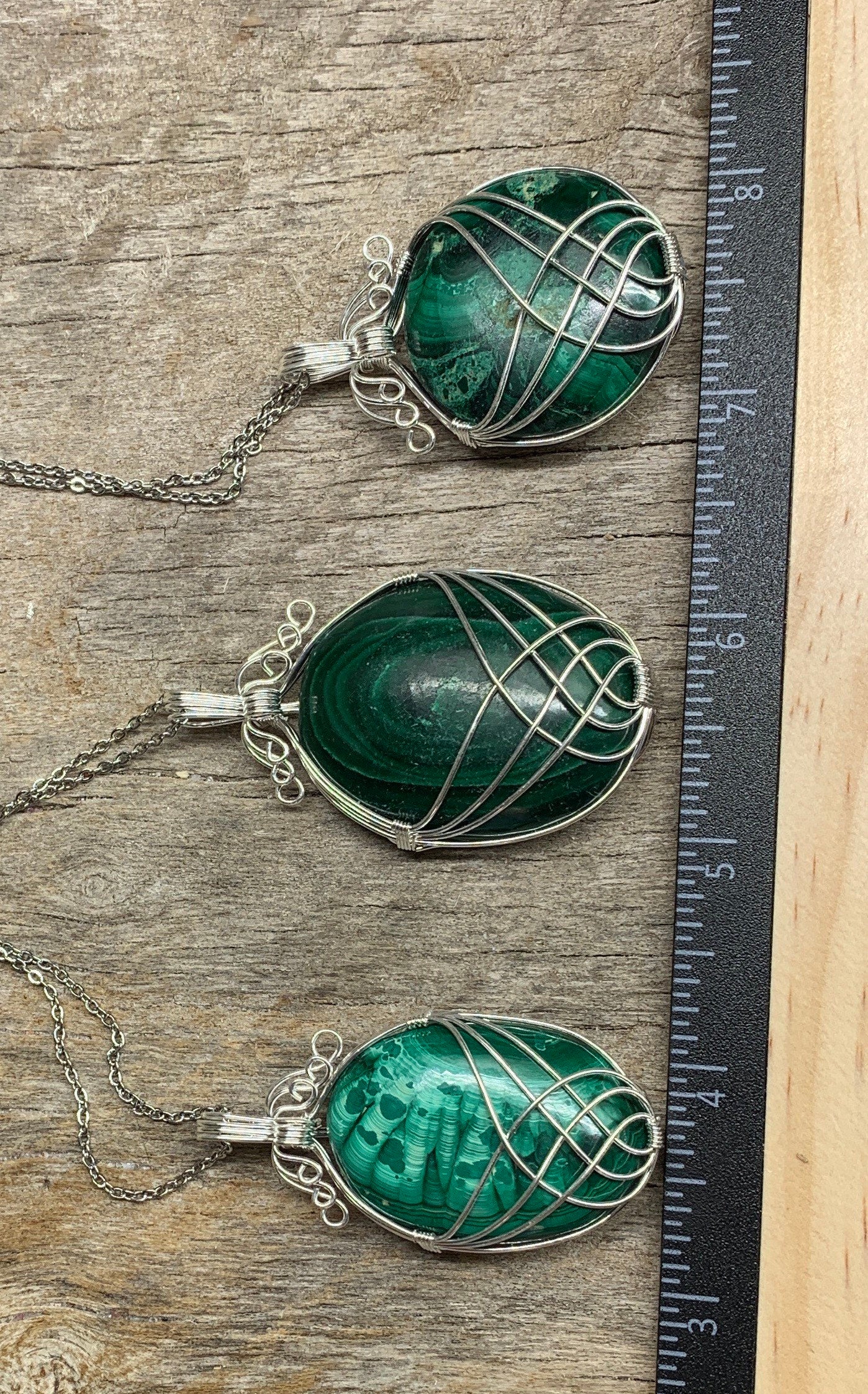 Malachite Fancy Wire Wrap Necklace 1152 Handmade