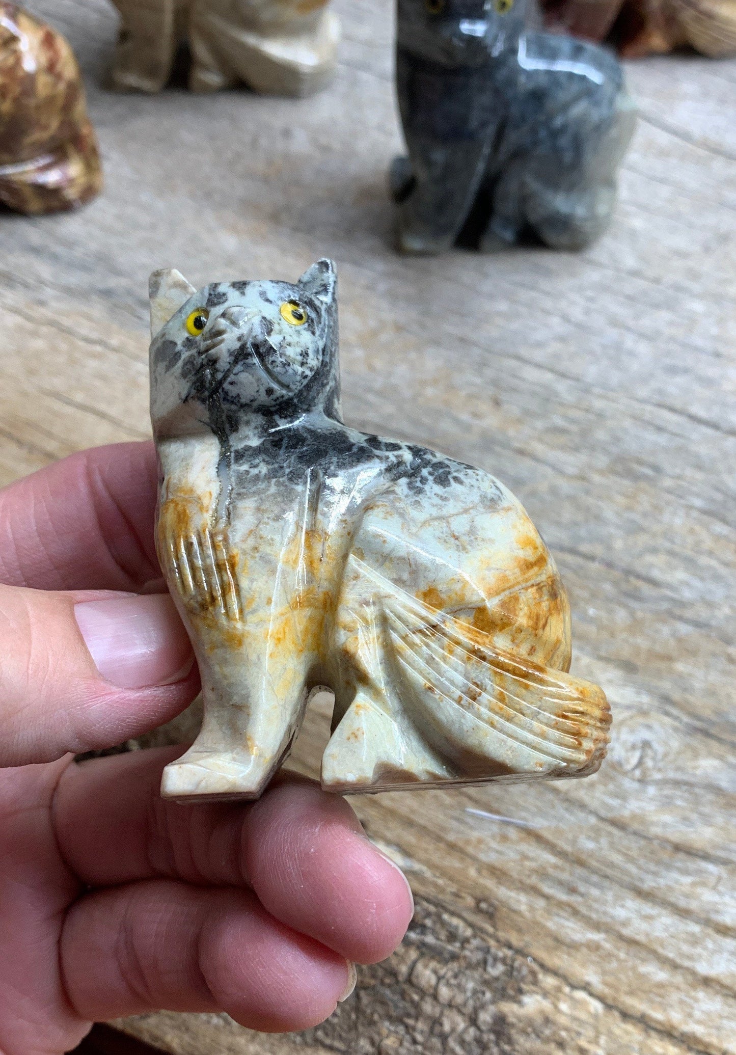 Seated Cat Carved Soapstone Animal 0791 Approx. 3 1/4”