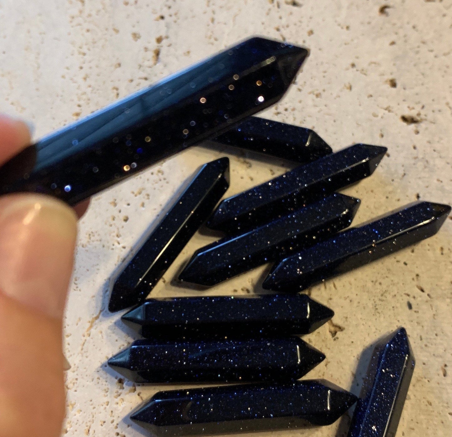 Blue Goldstone Double Terminated Crystal Point T-0054 Approx. 1 1/8”