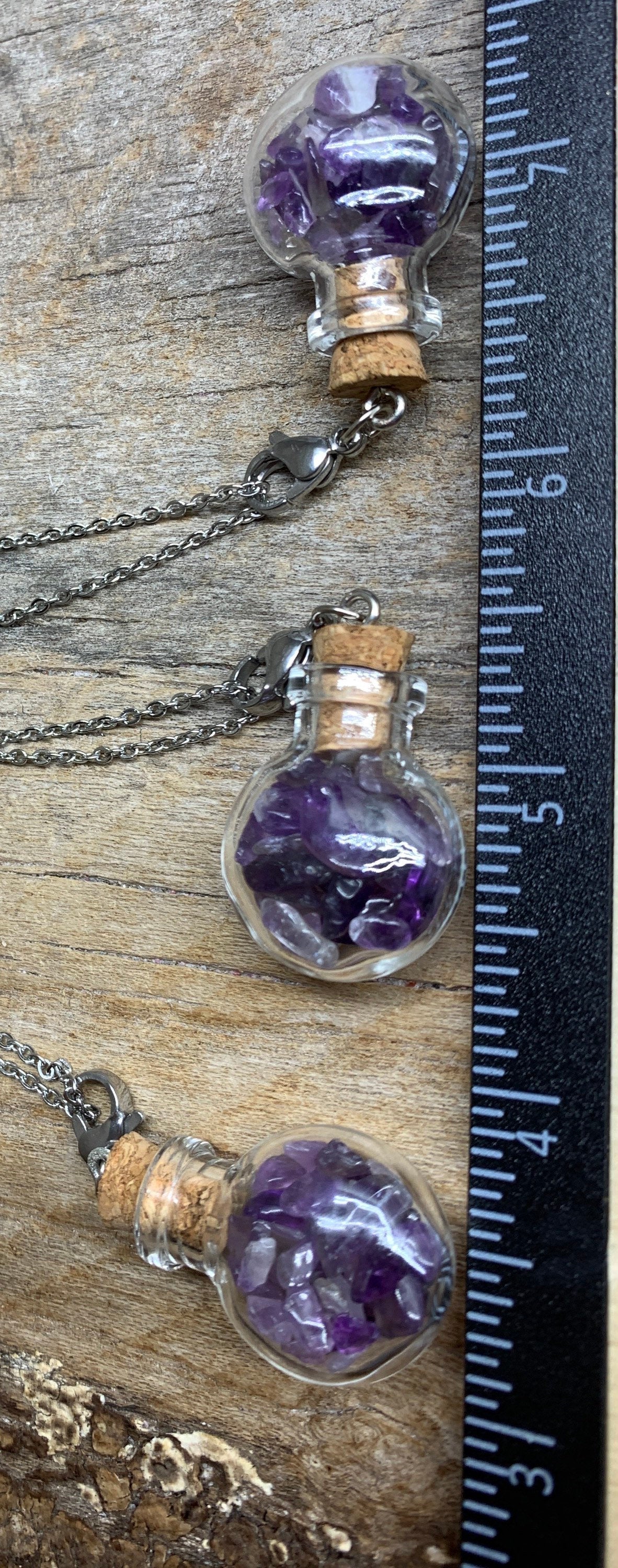 Amethyst Necklace 1173 Circular Corked Bottle with 20” chain