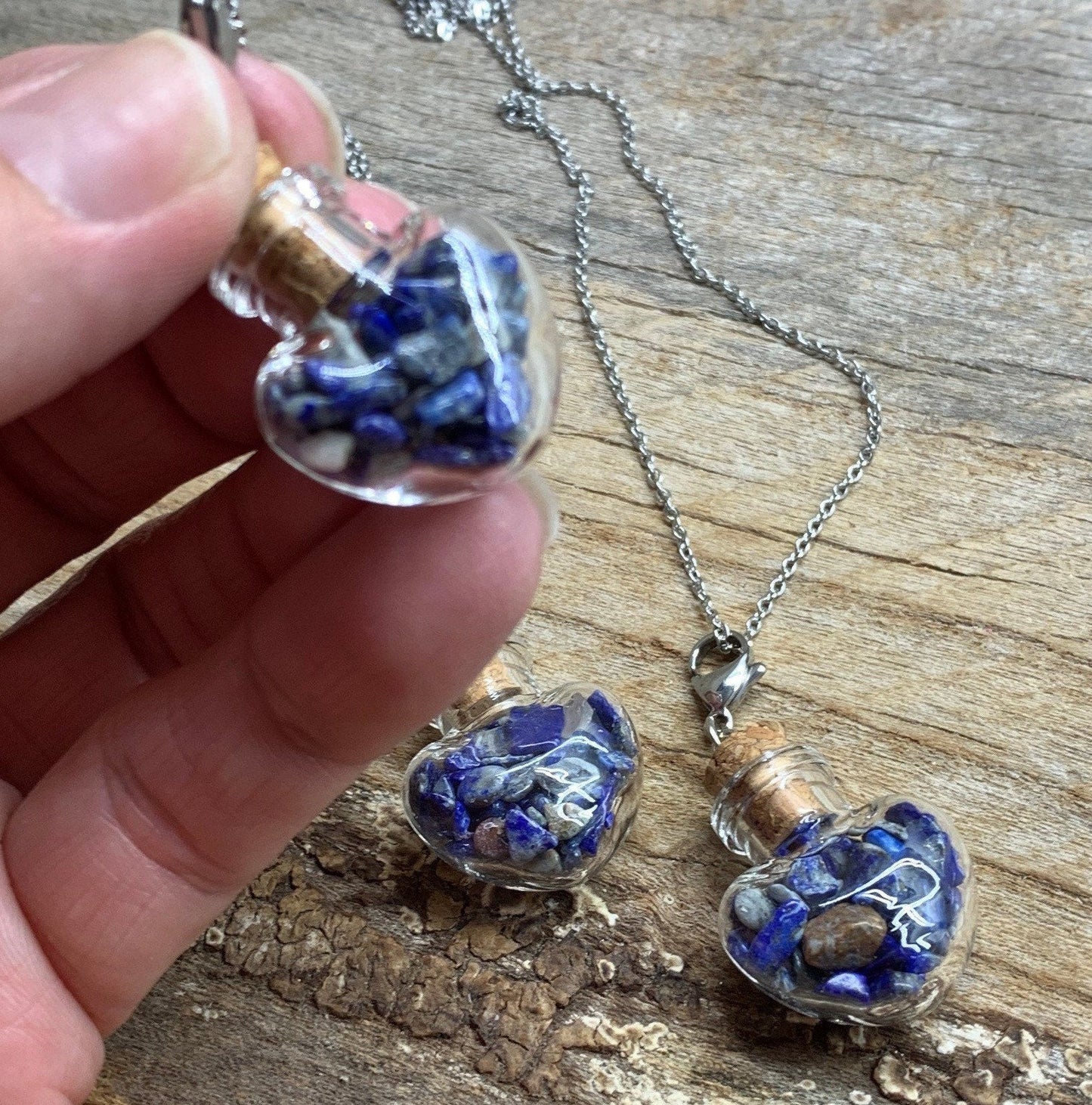 Lapis Lazuli Necklace HOT-0479 In corked bottle with 20” chain.