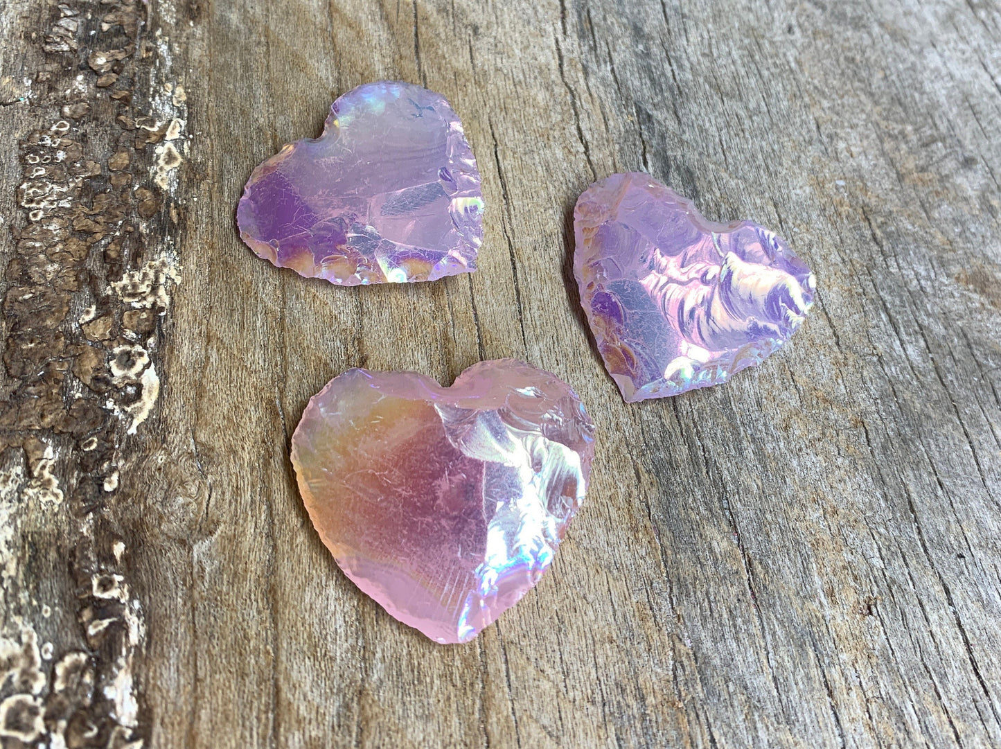 Pink Angel Aura Opalite Knapped Heart 1367 (Approx. 1 1/2”- 1 3/4”)