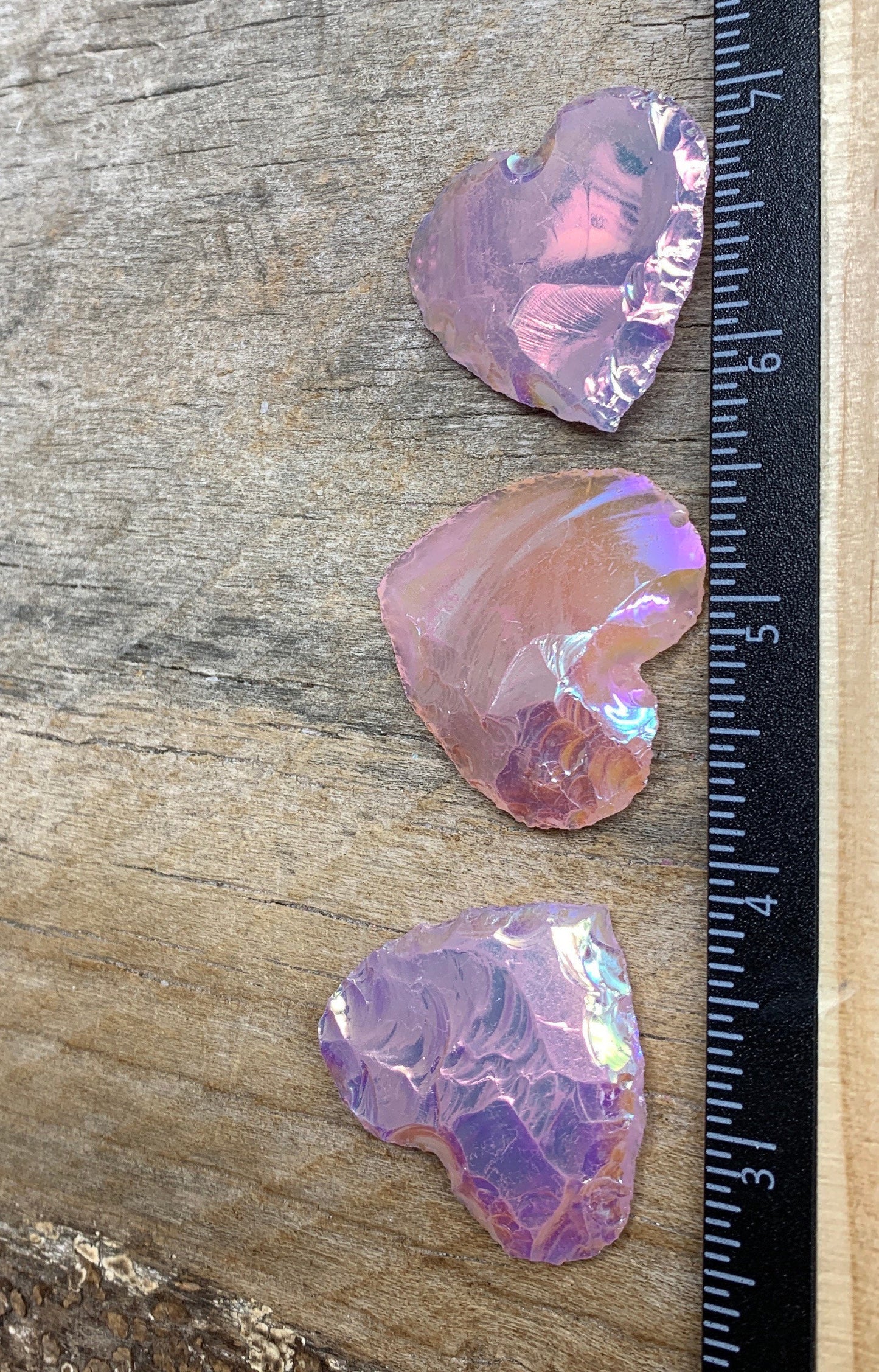 Pink Angel Aura Opalite Knapped Heart 1367 (Approx. 1 1/2”- 1 3/4”)