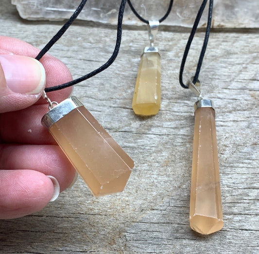 Orange Calcite Crystal Point Necklace.925 Silver NCK-1939