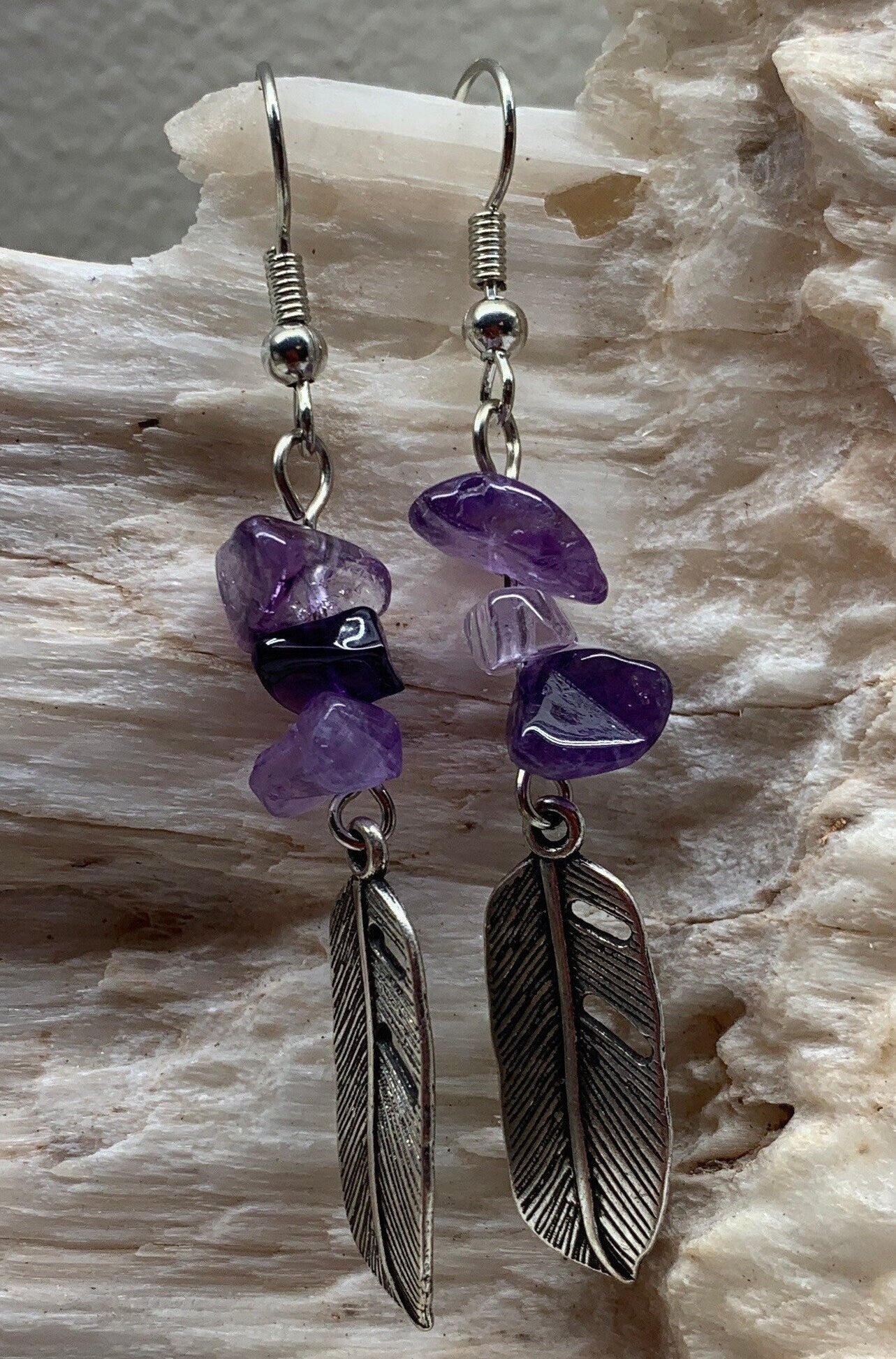 Amethyst Feather Earrings EAR-0053