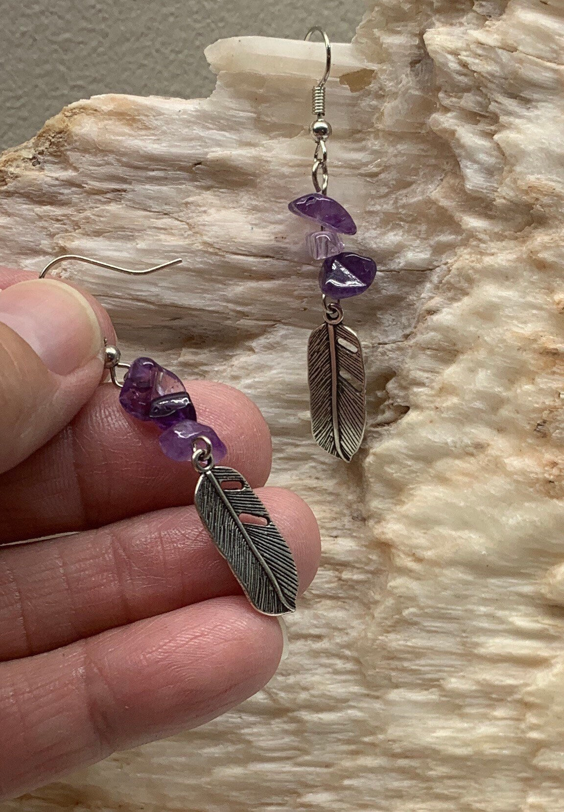Amethyst Feather Earrings EAR-0053