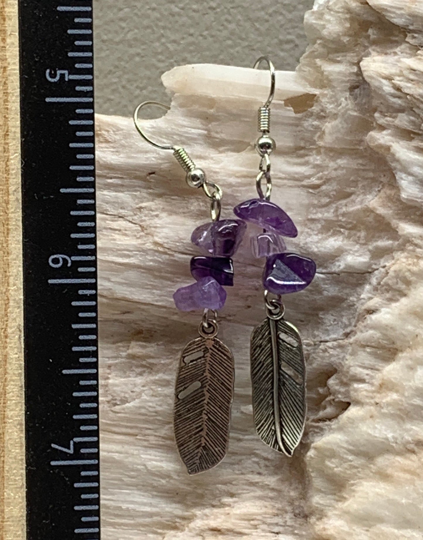 Amethyst Feather Earrings EAR-0053