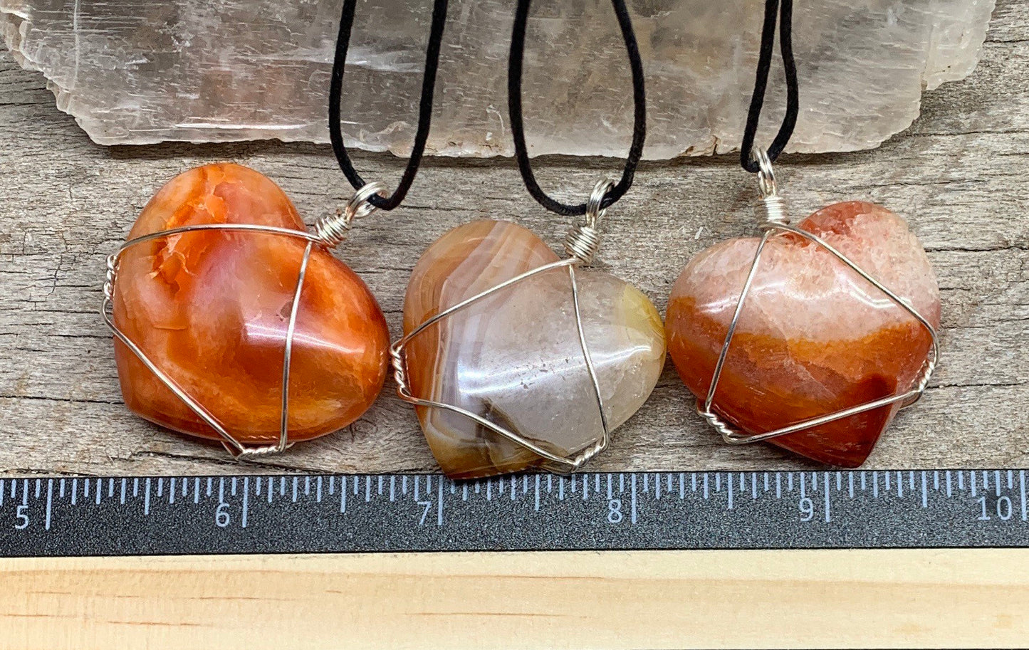 Carnelian Agate Heart wire Wrapped Necklace 1096  (Large)