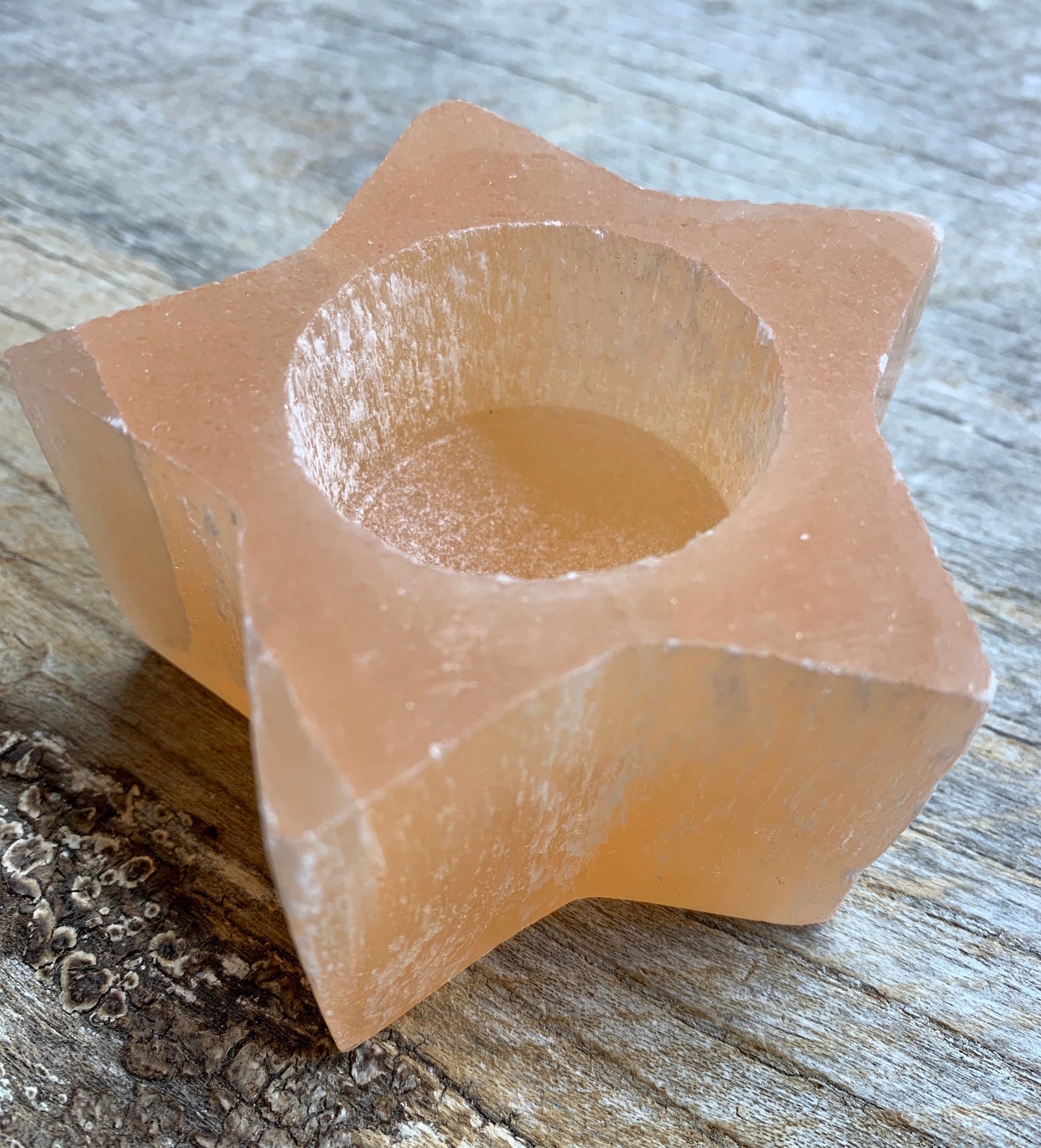 Orange Selenite Star Tea Light Candle Holder 3 1/2” S-0018