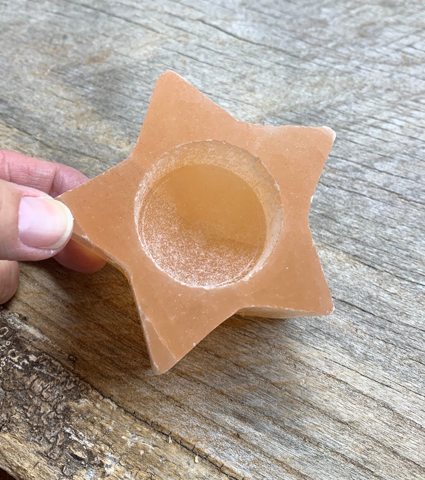 Orange Selenite Star Tea Light Candle Holder 3 1/2” S-0018