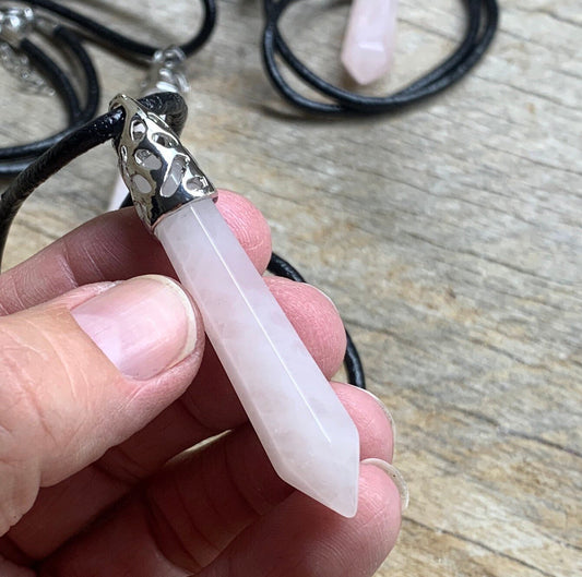 Rose Quartz Crystal Point Necklace NCK-2015 18” Cord