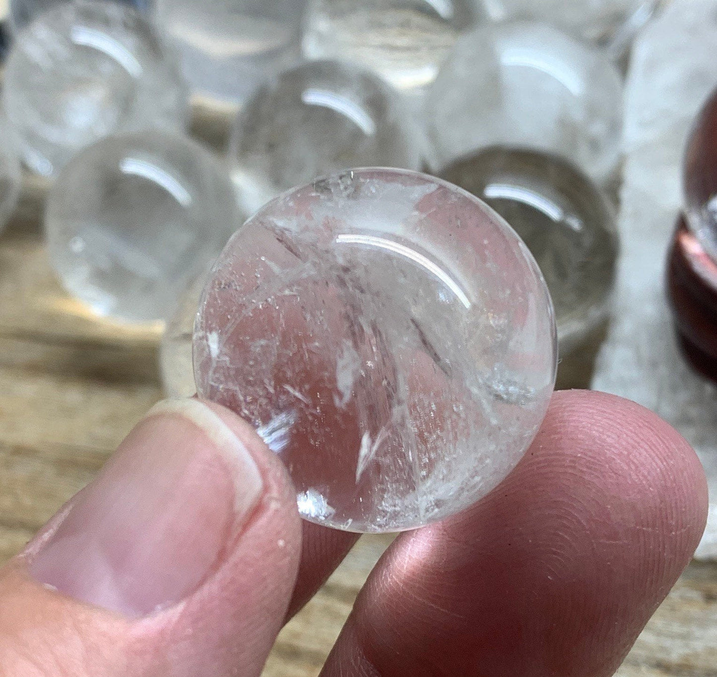 Clear quartz spheres, 1" diameter: Transparent crystal spheres, perfect for divination or decorative use.