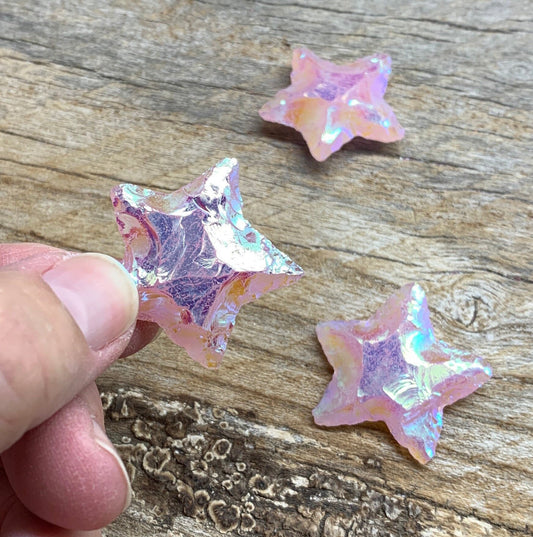 Pink Angel Aura Obsidian Knapped Star 1360 (Approx. 1 1/2”- 1 3/4”)