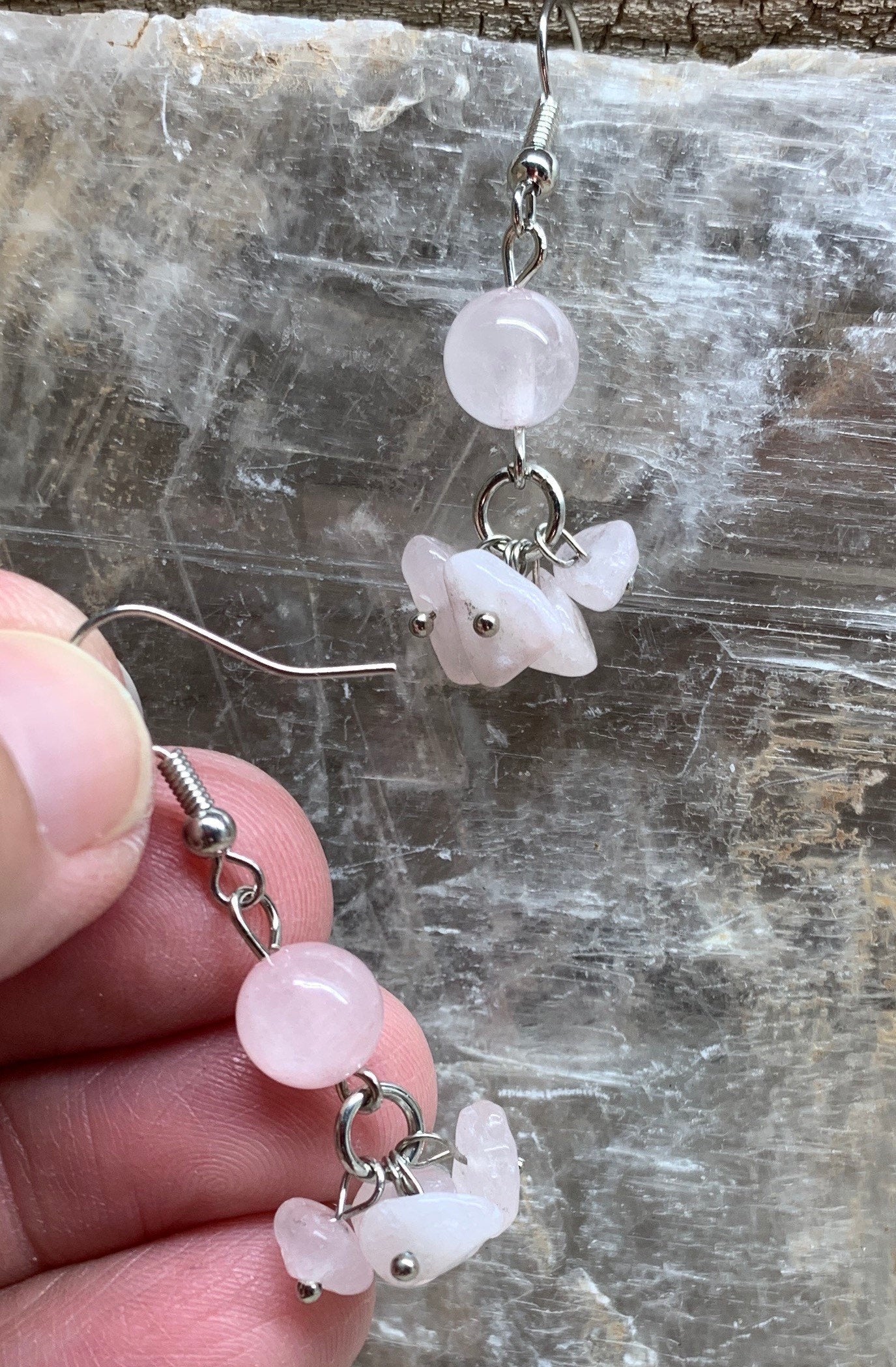 Rose Quartz Dangle Earrings EAR-0058