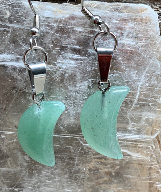 Green Aventurine Moon Earrings EAR-0056