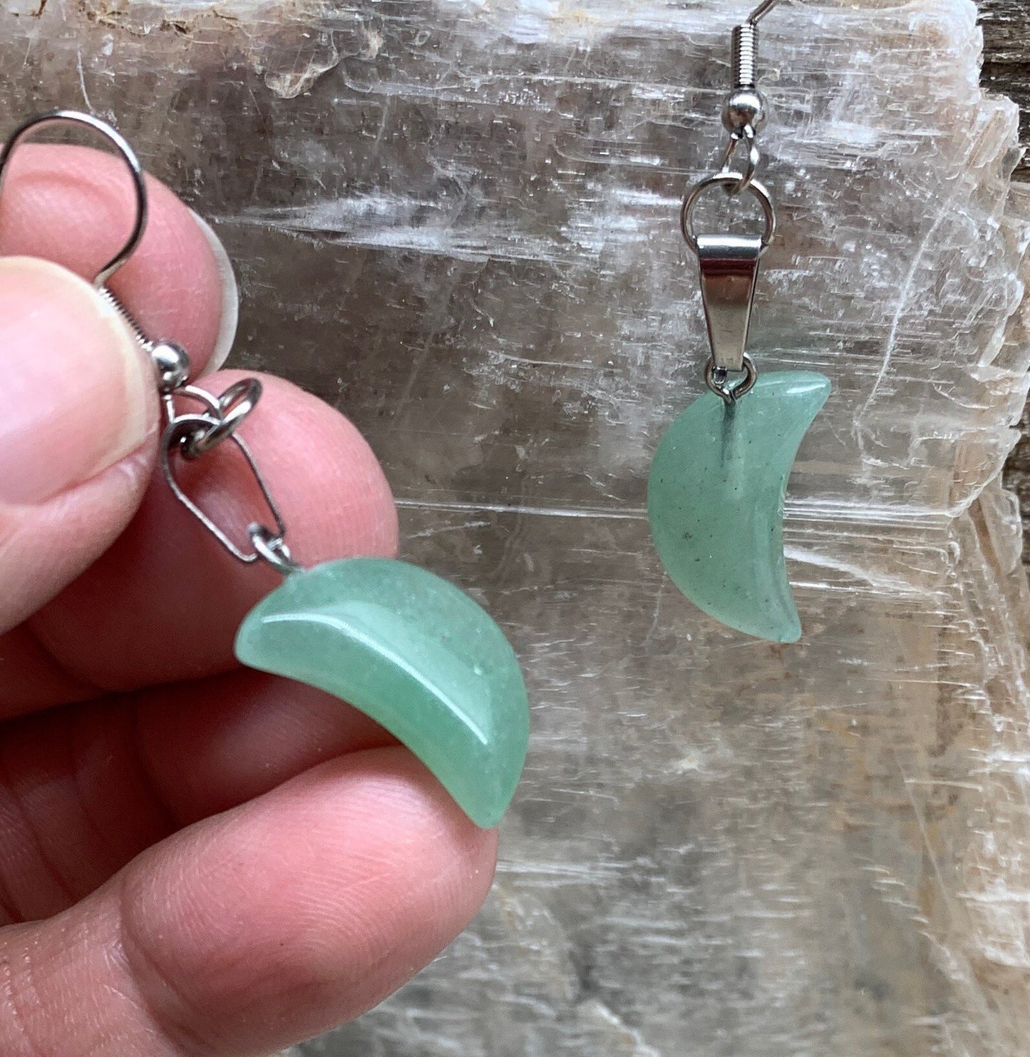 Green Aventurine Moon Earrings EAR-0056