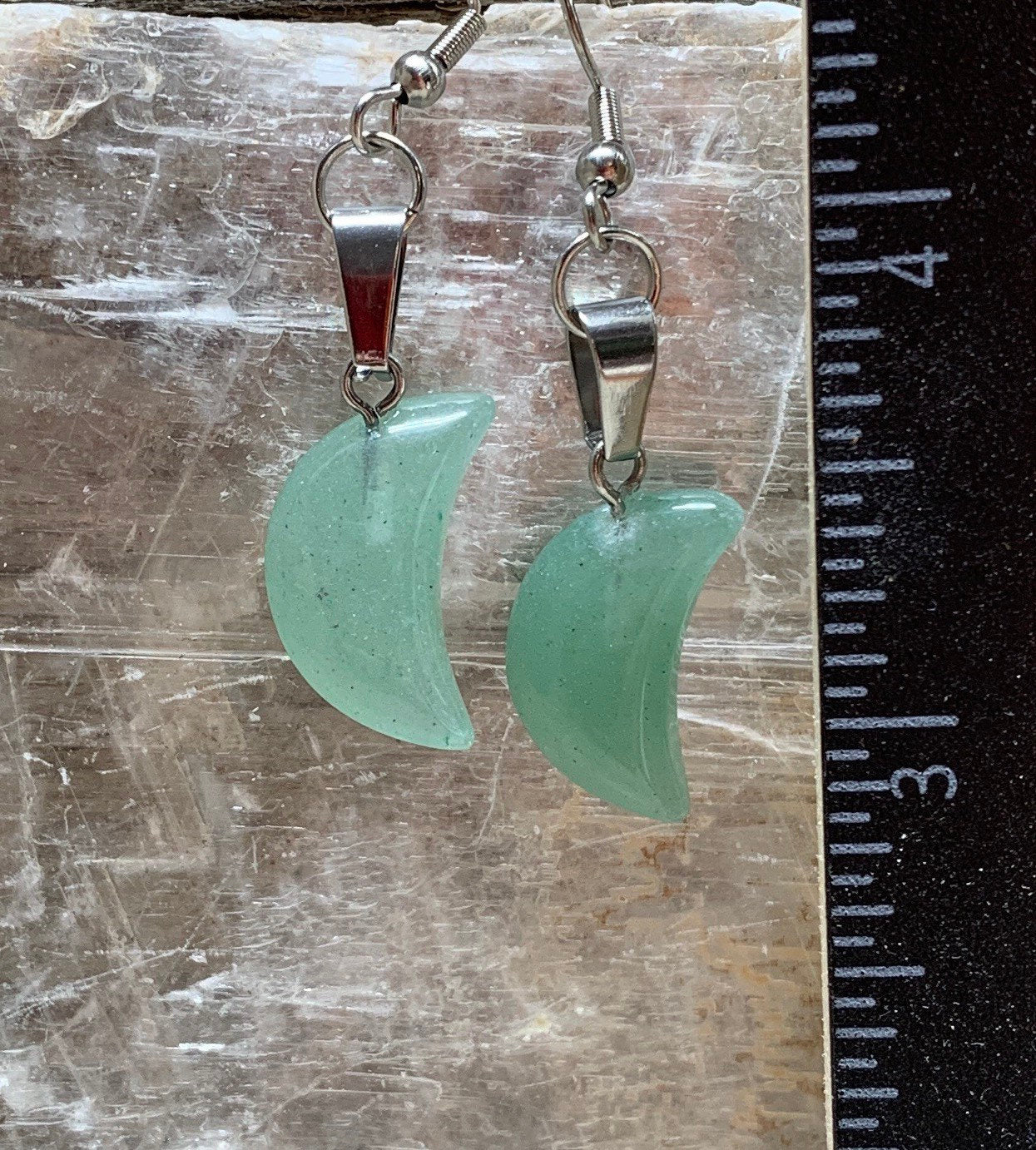 Green Aventurine Moon Earrings EAR-0056